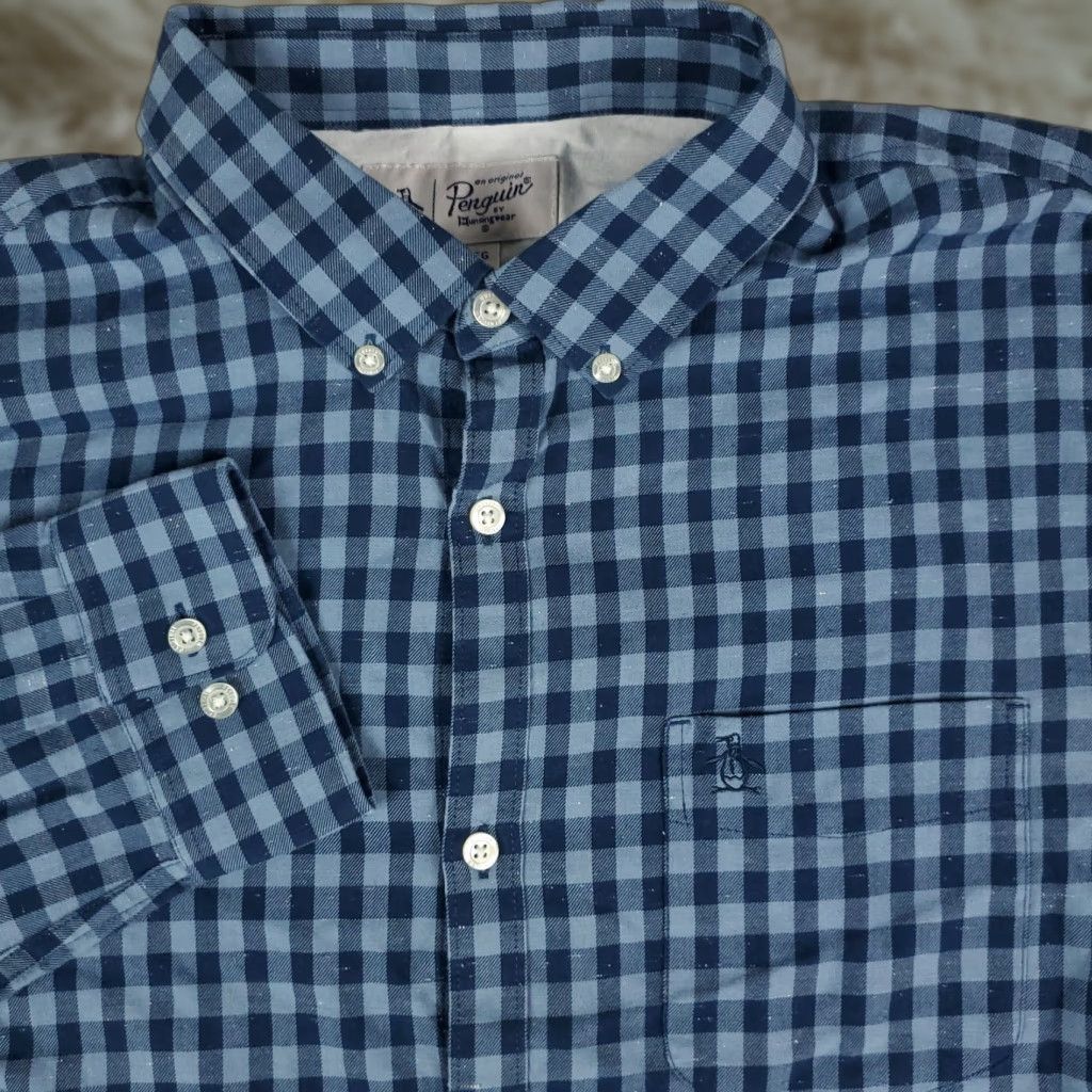 Original Penguin Original Penguin Check Button-Up Shirt Mens XL Blue Casual Long Sleeve Size US XL / EU 56 / 4 - 1 Thumbnail