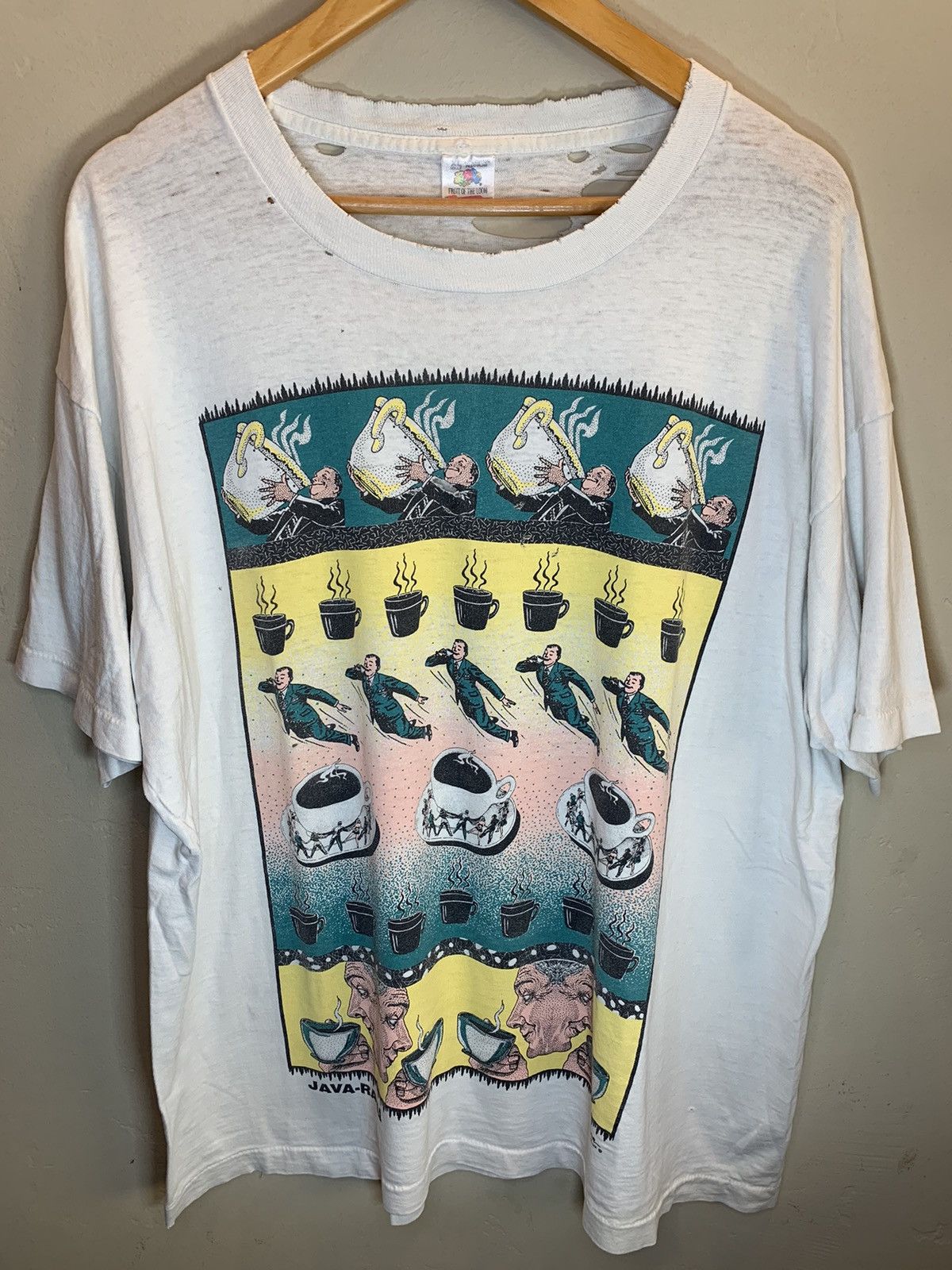 Vintage RARE* Vintage Java-Rama Ken Brown Coffee Art Thrashed Shirt Size US XL / EU 56 / 4 - 1 Thumbnail