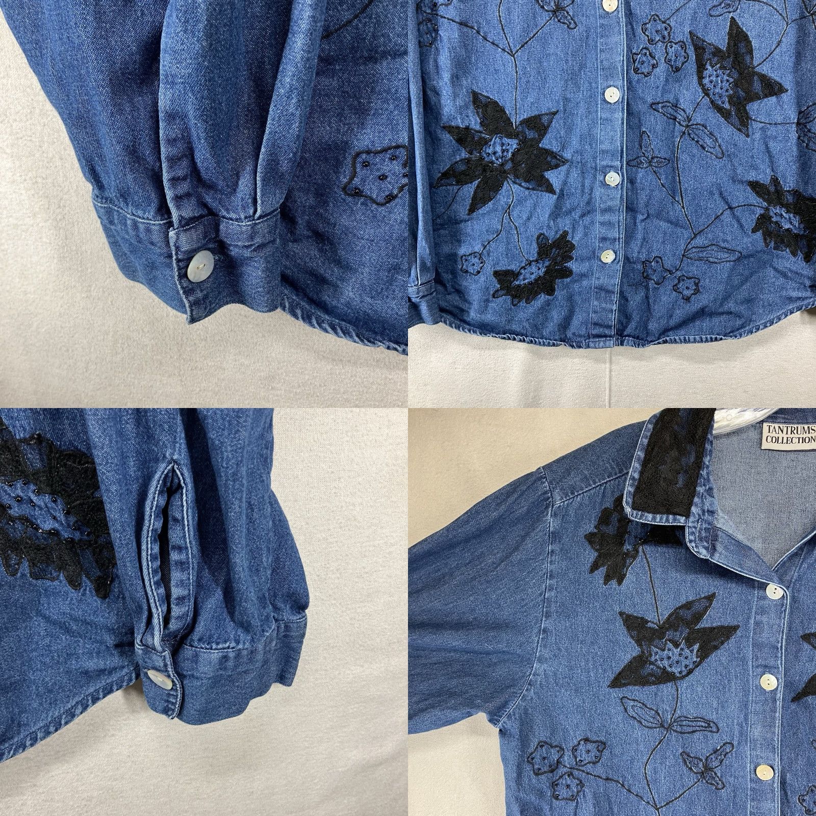 Vintage VINTAGE Tantrums Collection Denim Top Women L Blue Pearl Button Bead Embroidery Floral 90s Western Cowboy Core Button-Up Long Sleeve Size L / US 10 / IT 46 - 8 Thumbnail