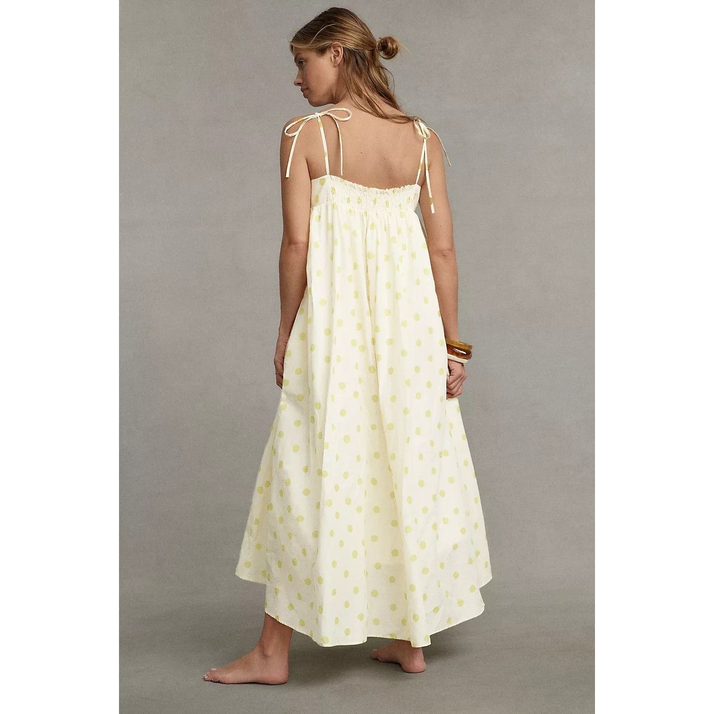 Anthropologie Whit Two Yellow Polka Dot Maxi Dress With Tie Straps Size S / US 4 / IT 40 - 3 Thumbnail