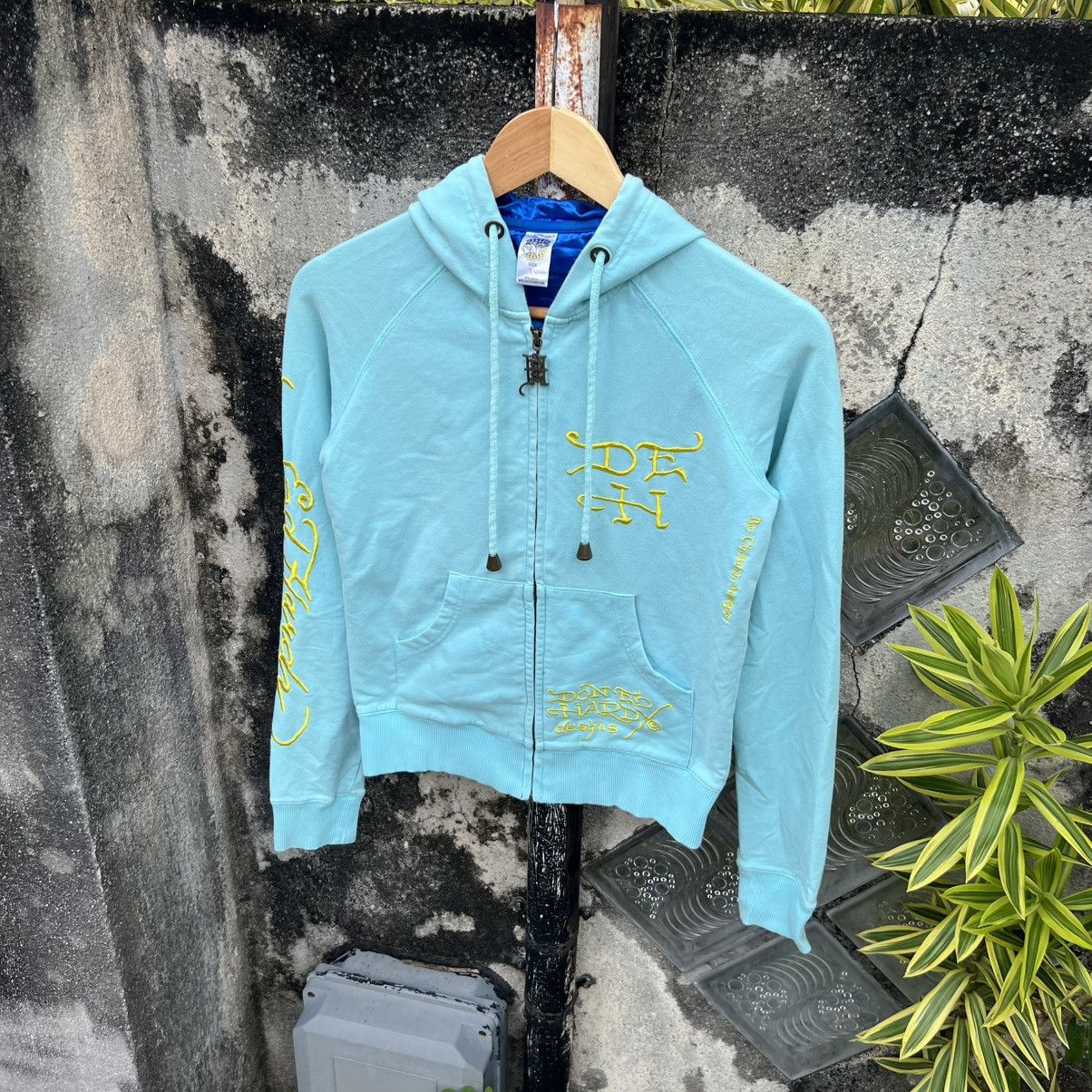 Ed Hardy “ED HARDY” NEON BLUE ZIP UP HOODIE Size XS / US 0-2 / IT 36-38 - 3 Thumbnail
