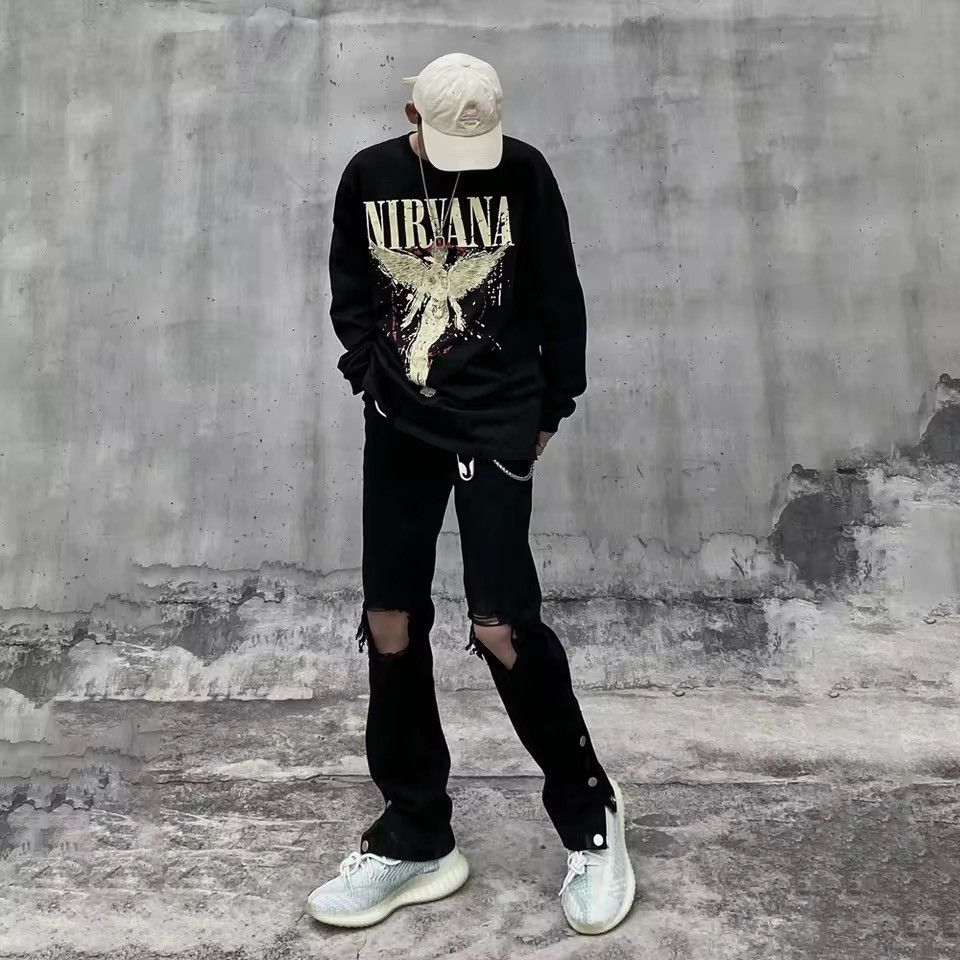 Japanese Brand × Vintage Ripped Jeans Men Streetwear Black Hole Denim Pants Size US 27 - 6 Thumbnail