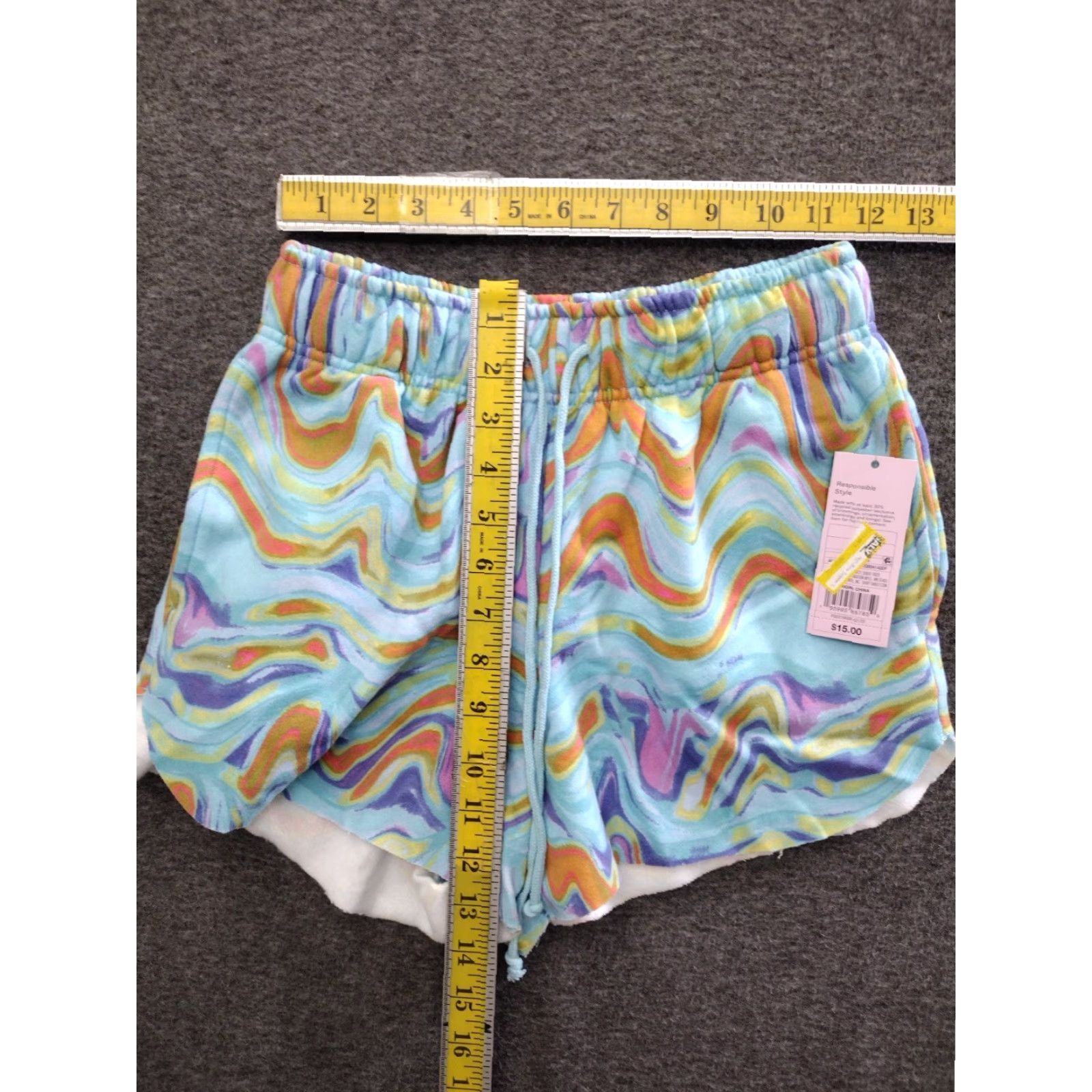 Vintage VINTAGE Wild Fable High-Rise Dolphin Shorts Aqua Swirl Women's S Aqua Swirl 80s 2.0 Inseam Drawstring Athletic Sweat Walking Shorts Womens S/M? Size 28" / US 6 / IT 42 - 4 Thumbnail