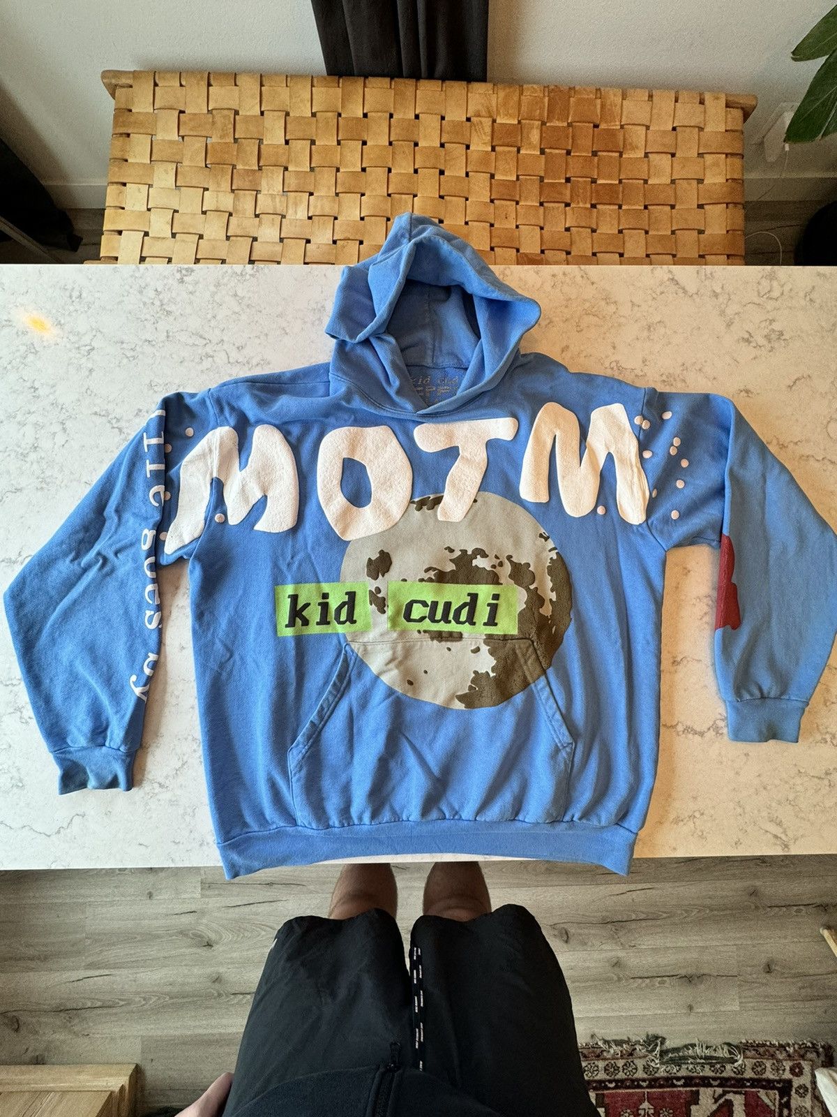 image of Cactus Plant Flea Market x Kid Cudi Cpfm For Motm Iii “Life Goes By” Hoodie in Blue (Size 2XL)