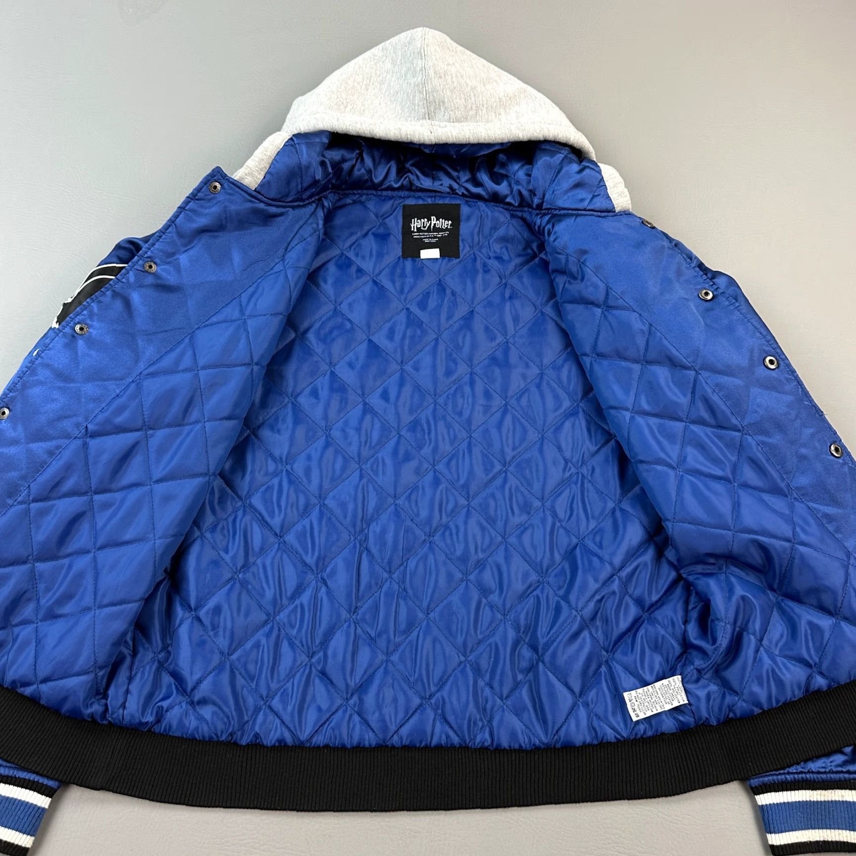 Vintage Harry Potter Ravenclaw Varsity Jacket Mens Small Blue Satin Hooded Snap Front Size US S / EU 44-46 / 1 - 5 Thumbnail