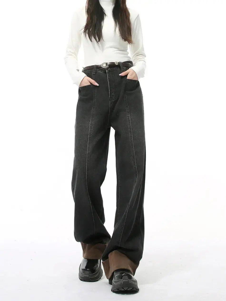 Japanese Brand Retro loose straight leg spliced jeans Size US 30 / EU 46 - 5 Thumbnail