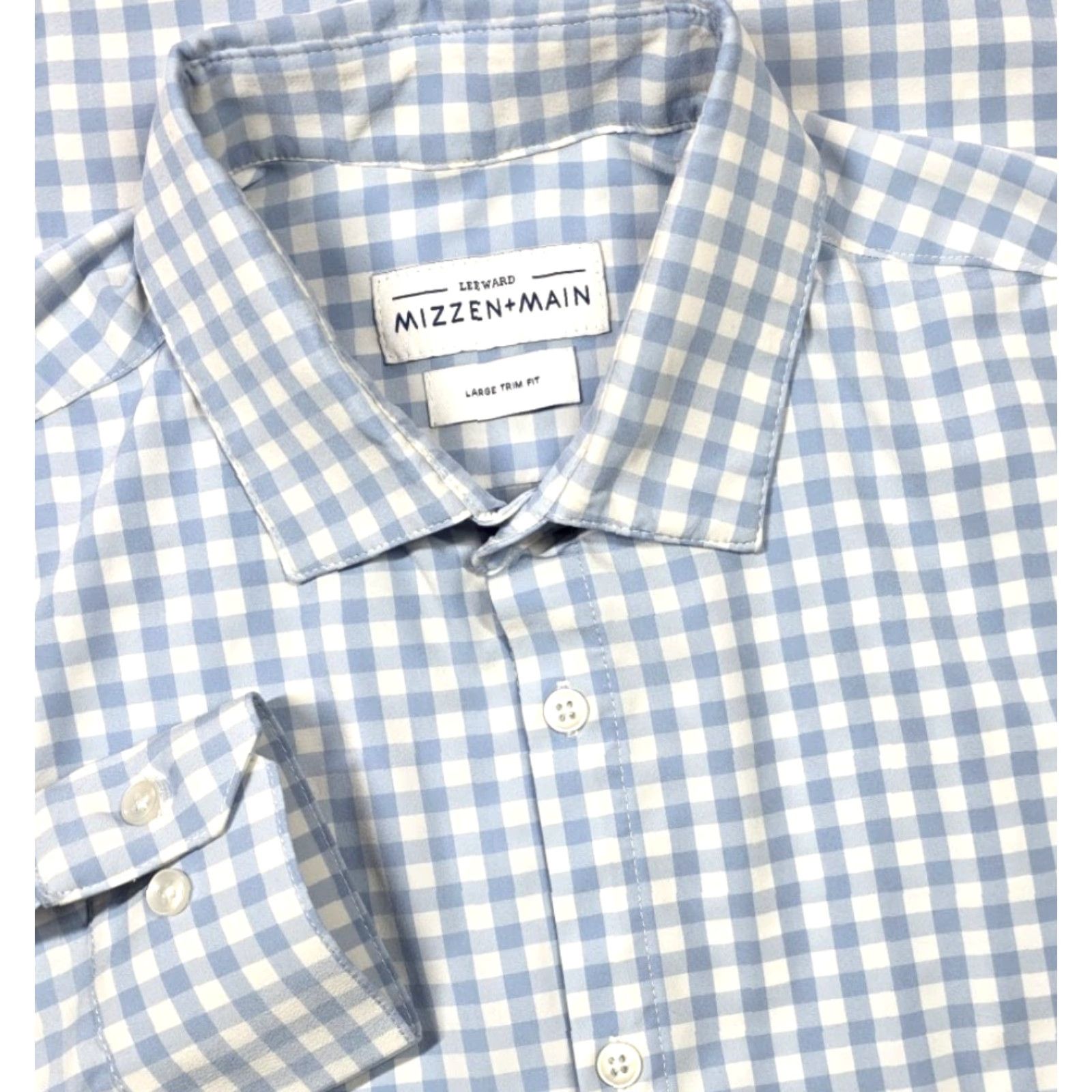Mizzen+Main Mizzen Main Leeward Button up Shirt L Blue White Gingham Check Trim Fit Size US L / EU 52-54 / 3 - 2 Thumbnail