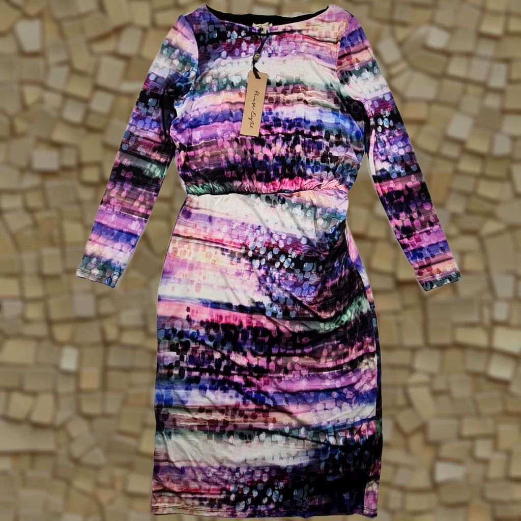 Vintage Phase Eight Pink Dress Midi Long Sleeve Tie Dye 12 UK Womens Pencil Dress Size XL / US 12-14 / IT 48-50 - 1 Thumbnail