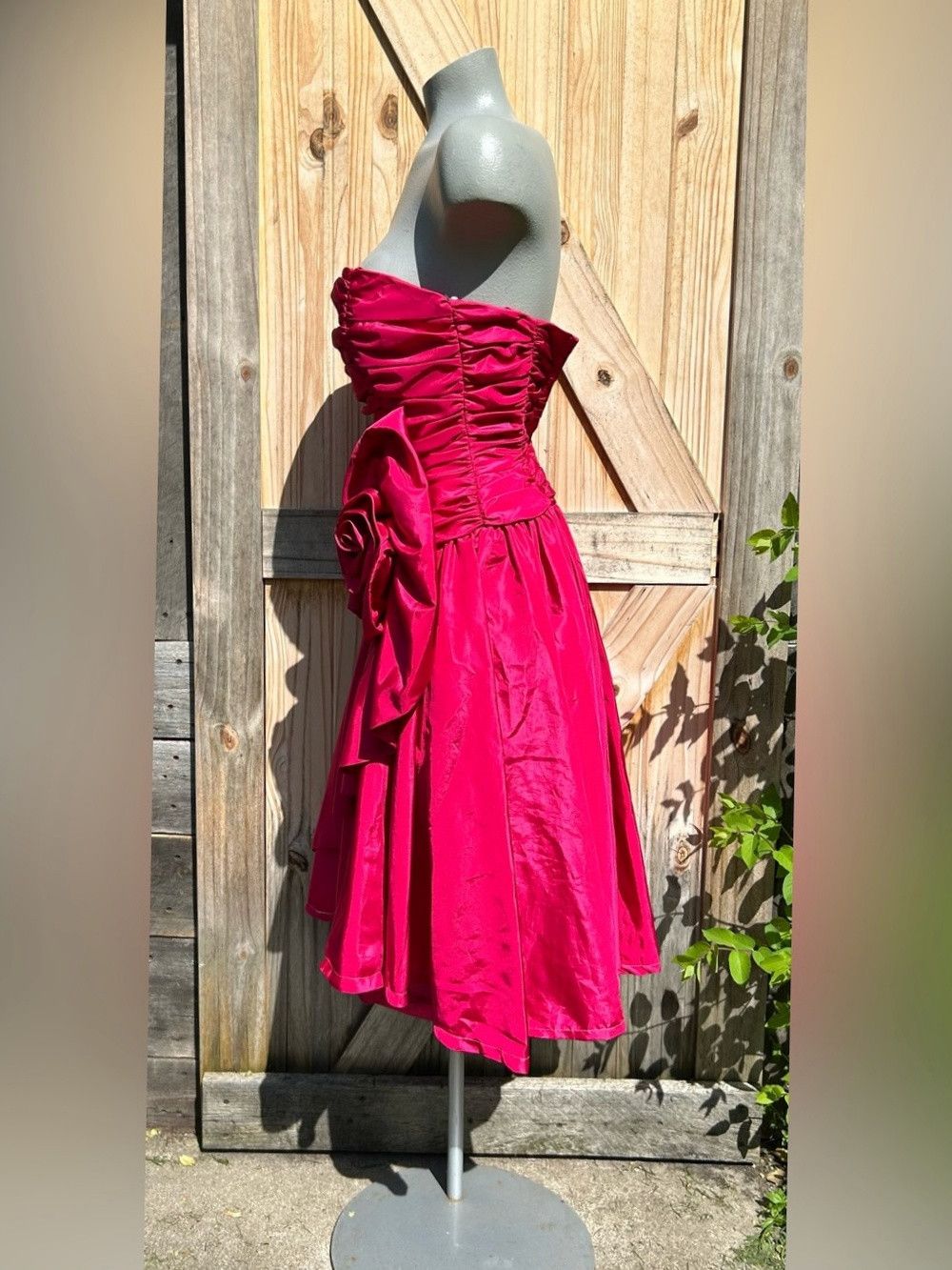 Other Vintage Retro 80s Fucsia Taffeta Rose Party Prom Dress Size XS / US 0-2 / IT 36-38 - 3 Thumbnail