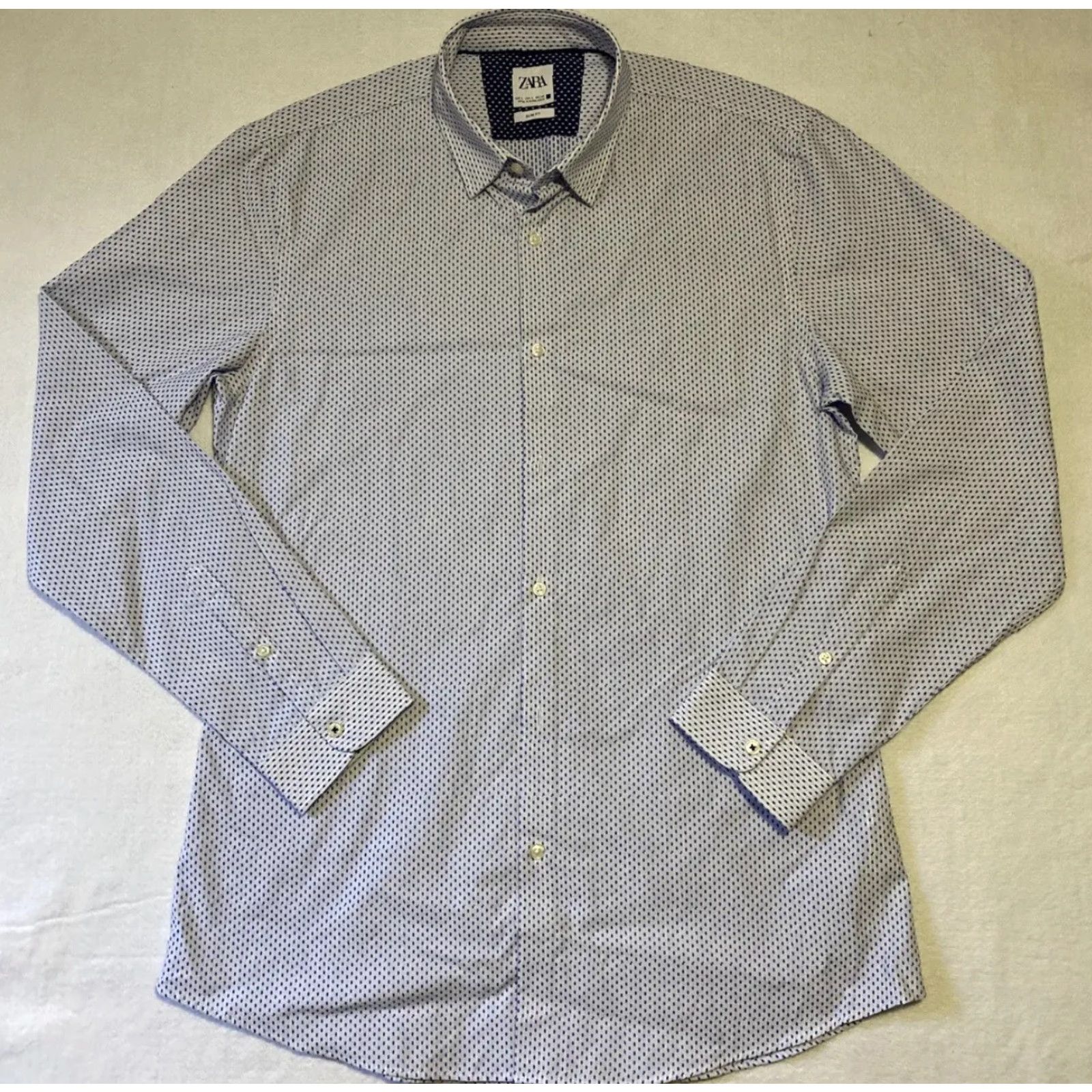 Zara Zara Man Button Shirt Men L White Blue Slim Fit Long Sleeve Button-Down Collar Dress Shirt Size US L / EU 52-54 / 3 - 2 Thumbnail