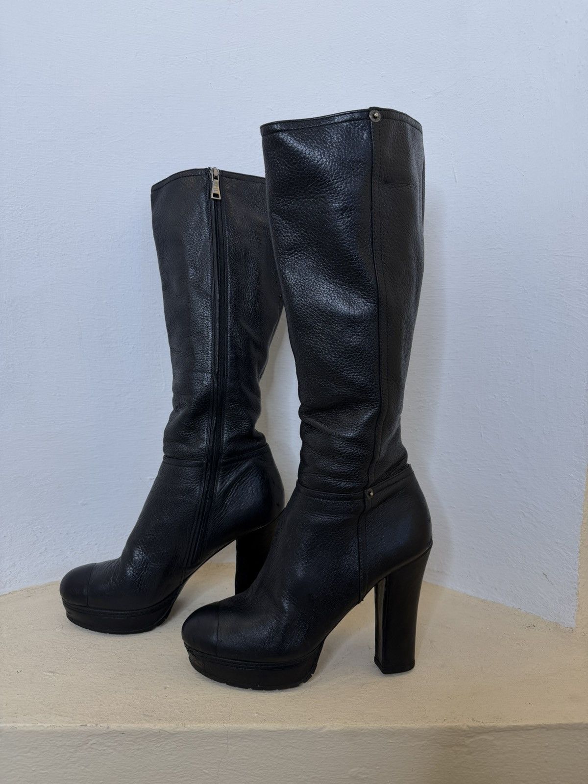 Prada Vintage 00s Prada Leather High Boots Black Woman‘s Size 40 Size US 10 / IT 40 - 1 Thumbnail