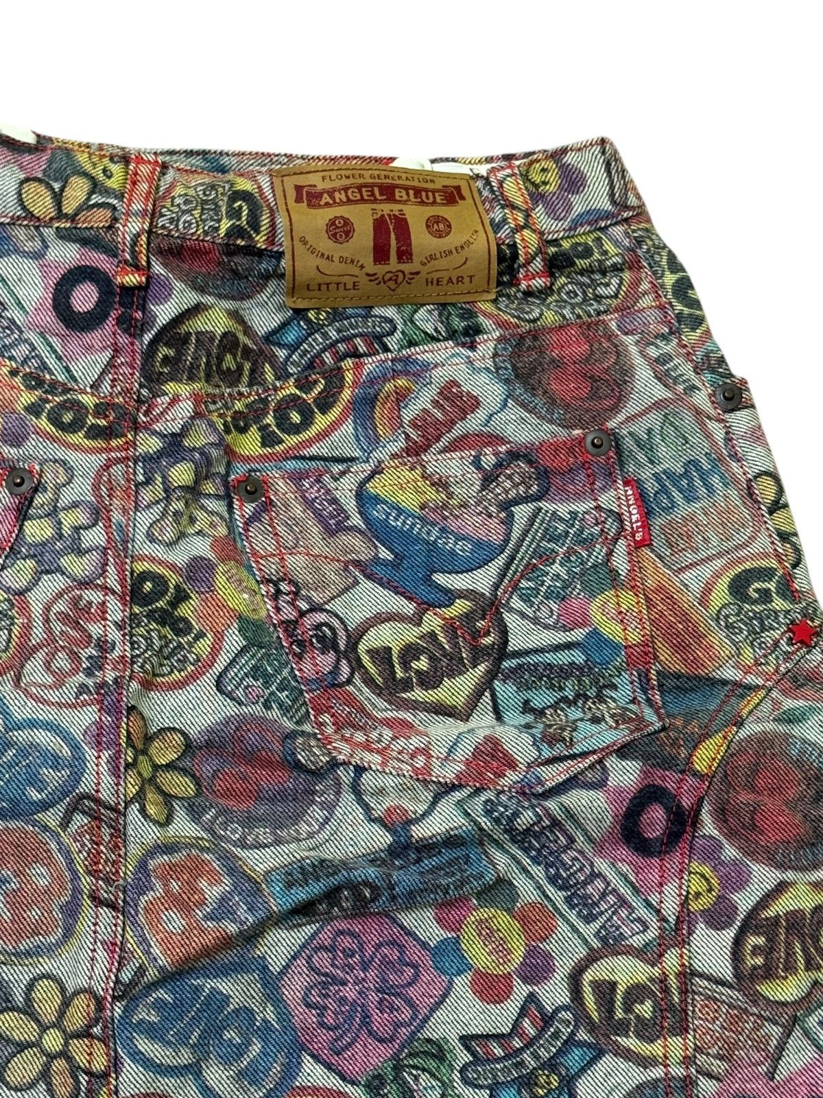 Japanese Brand × Vintage VINTAGE ANGEL❤️BLUE FULLPRINTED OVERPINTS MINI SKIRT JEANS Size 24" / US 00 / IT 34 - 8 Thumbnail