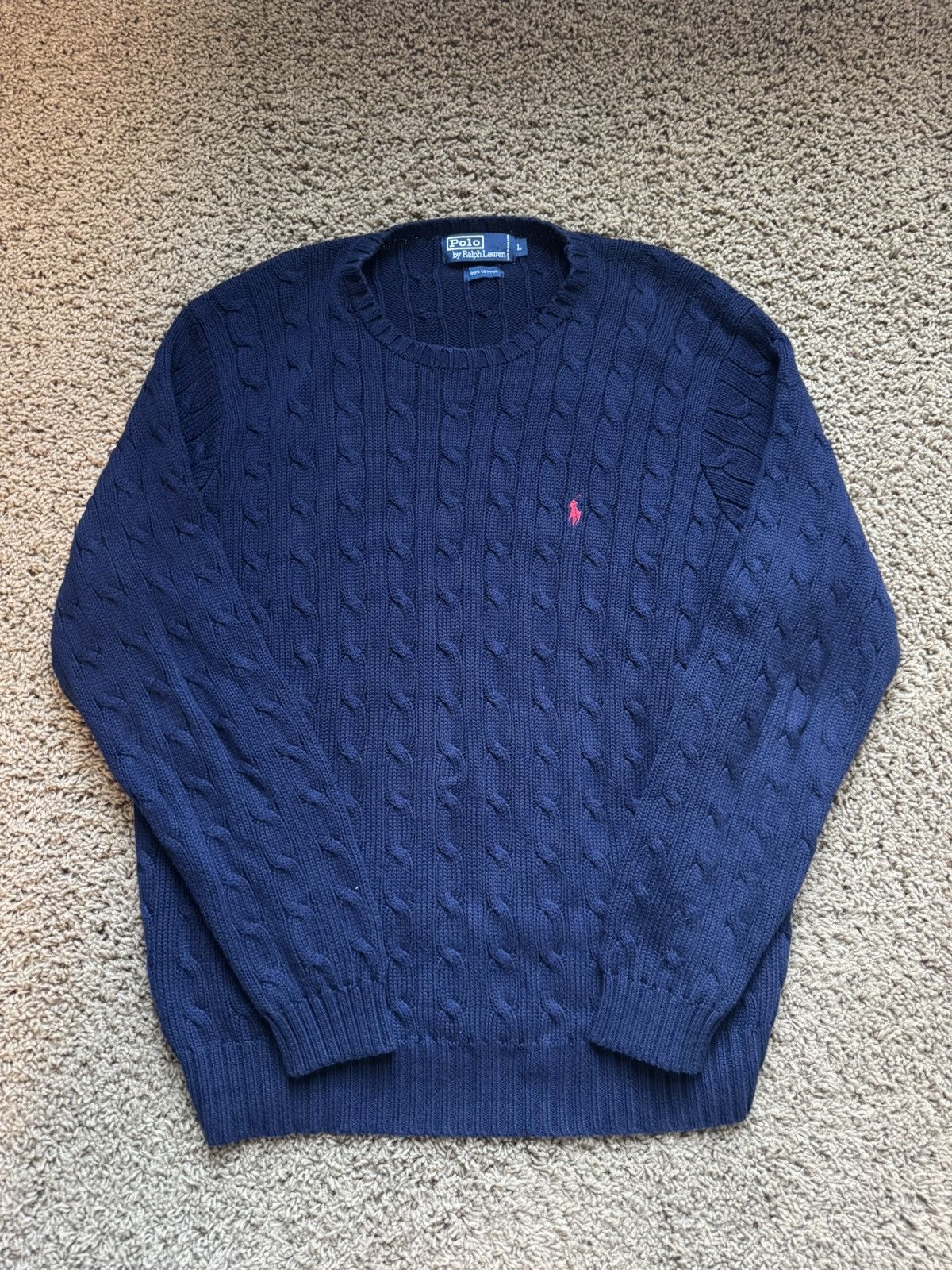 Polo Ralph Lauren Navy Blue Cable Knit Sweater Large