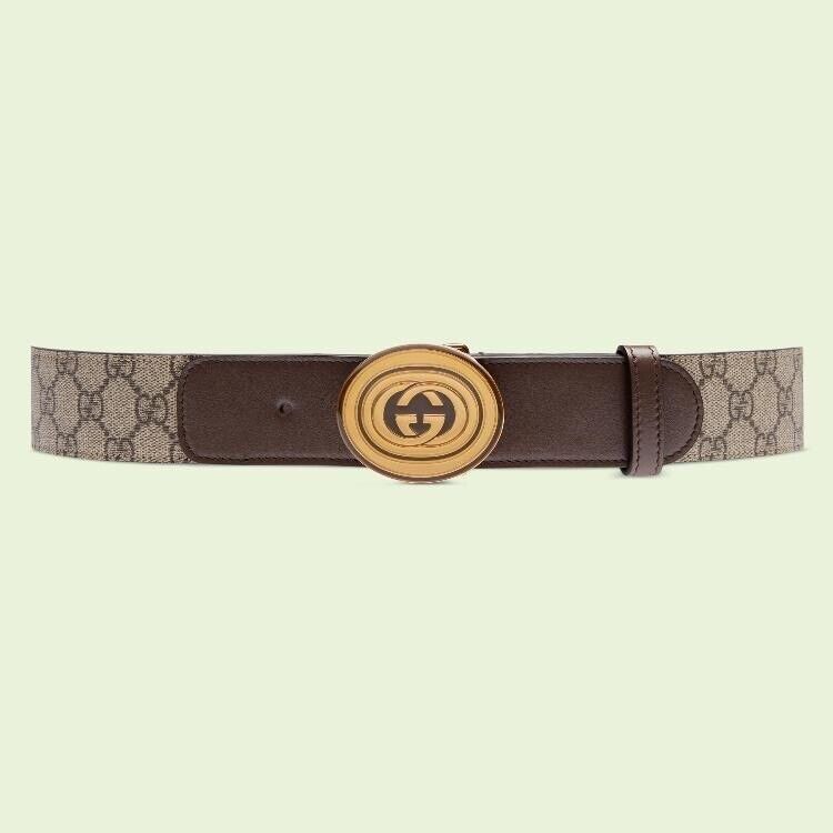 Gucci NEW GUCCI BELT GG BROWN OVAL Gold Buckle Interlocking G Sz 9 Size 36 - 2 Thumbnail