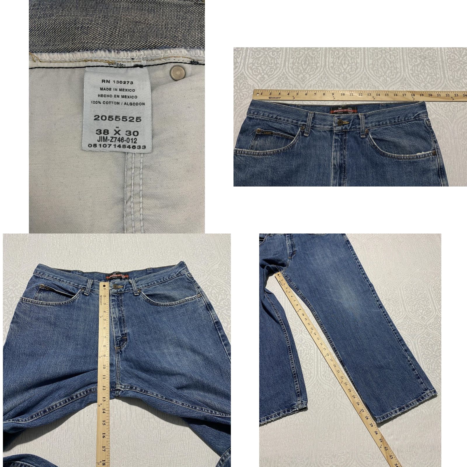 Lee Lee Relaxed Fit Jeans Mens 38x30 Blue 5-Pocket Denim 100% Cotton Straight Leg Size US 38 / EU 54 - 8 Thumbnail