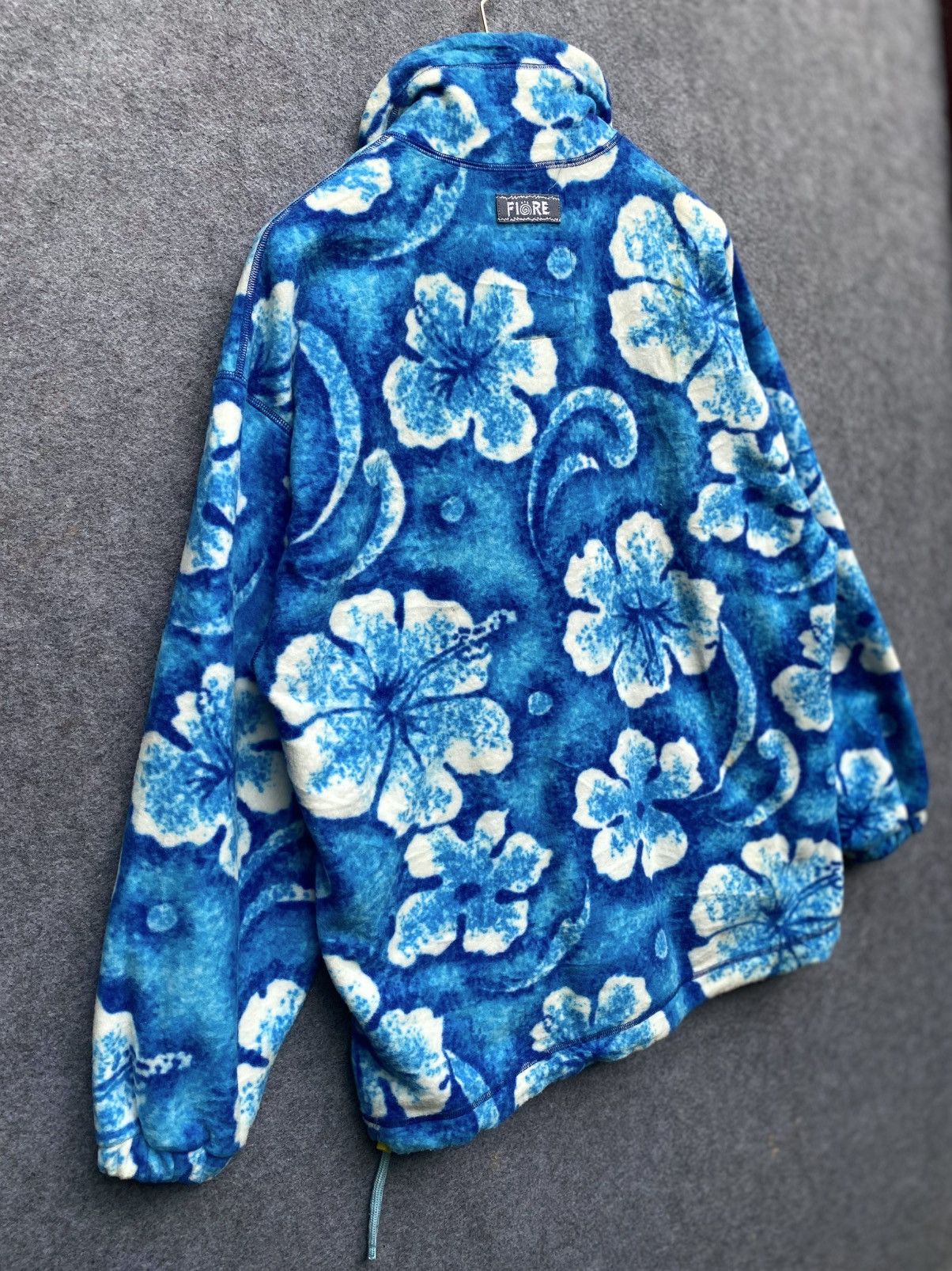 Vintage JOJO FIORE Blue Hibiscus Pattern Fleece Quarter-Snap Pullove Size US S / EU 44-46 / 1 - 12 Thumbnail