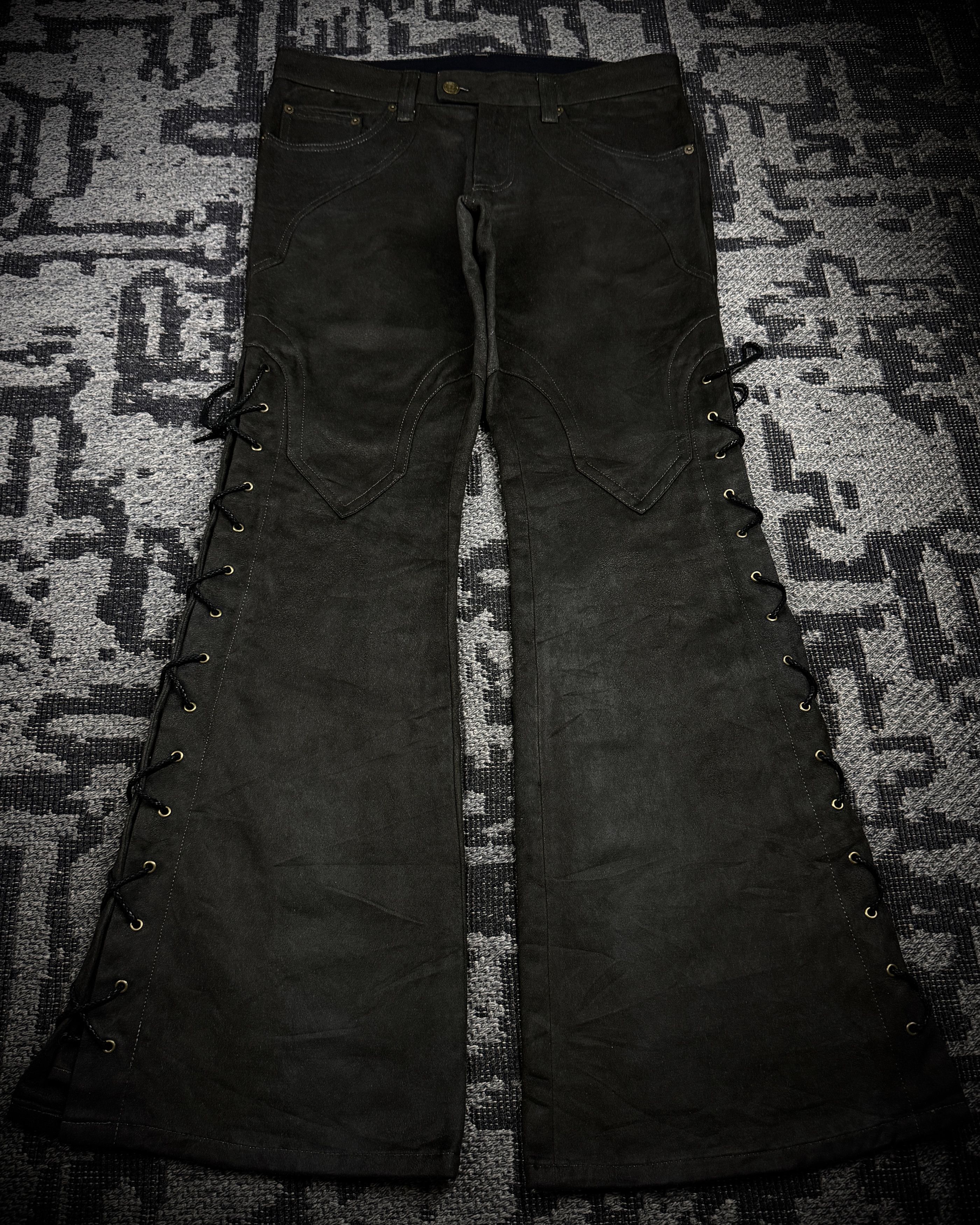 Tornado Mart Suede Lace Up Flared Pants