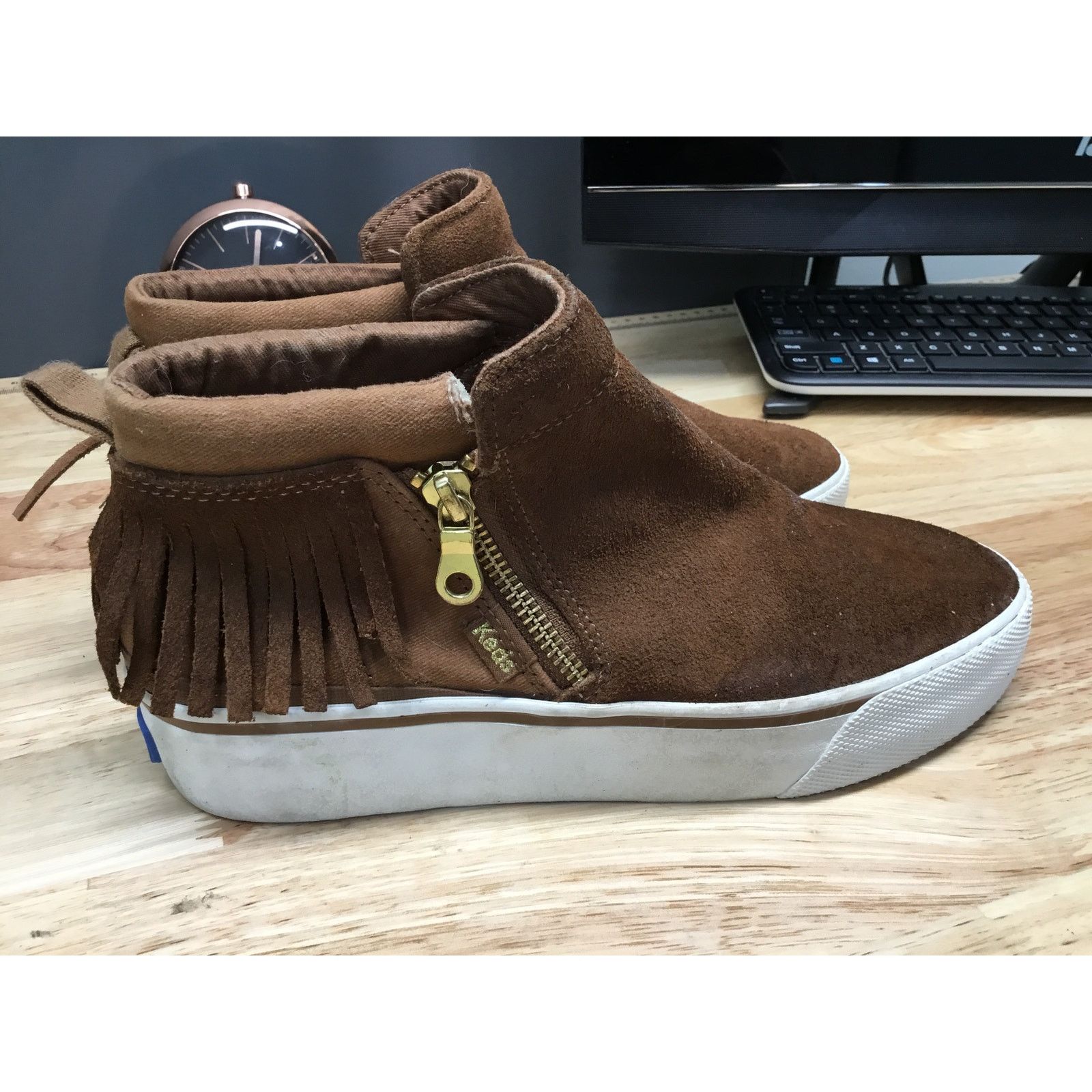 Keds Keds Ankle Boots Women 7.5 Brown Gwen Suede Fringe Side Zip Size US 7.5 / EU 40-41 - 2 Thumbnail