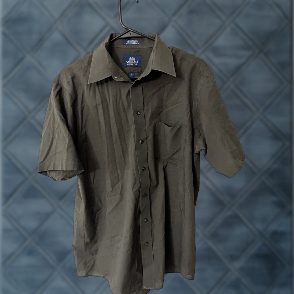 Stafford Stafford Button-Up Shirt Men's 16 Dark Brown Solid Pattern Wrinkle Free Casual Cotton Blend Non-Iron Short Sleeve Button-Up Shirt Size US L / EU 52-54 / 3 - 1 Thumbnail