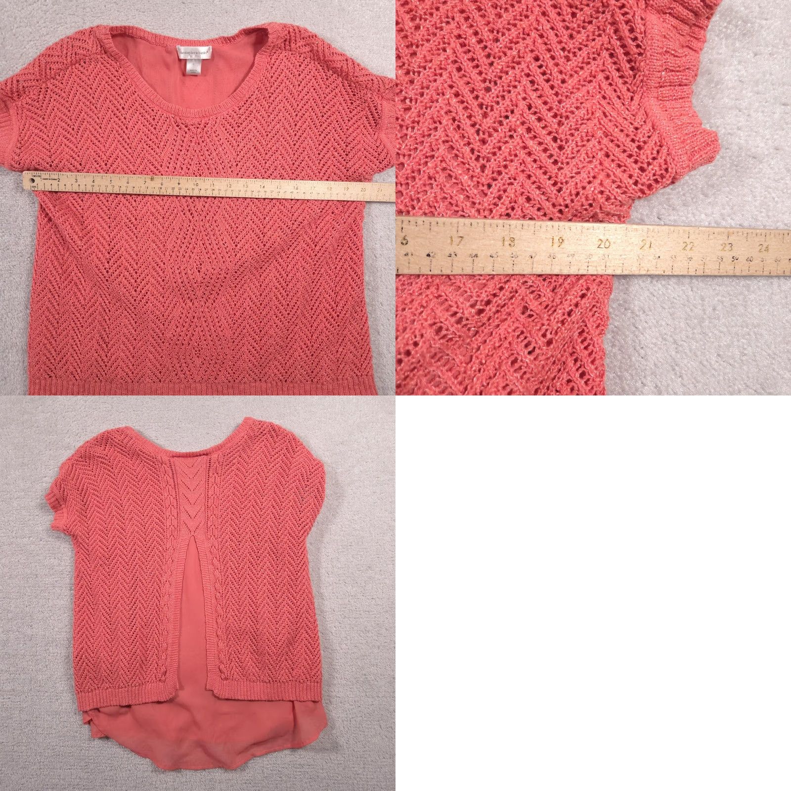 Vintage Christopher & Banks Shirt Womens Large Coral Crochet Knit Overlay Chiffon Hem Size L / US 10 / IT 46 - 8 Thumbnail
