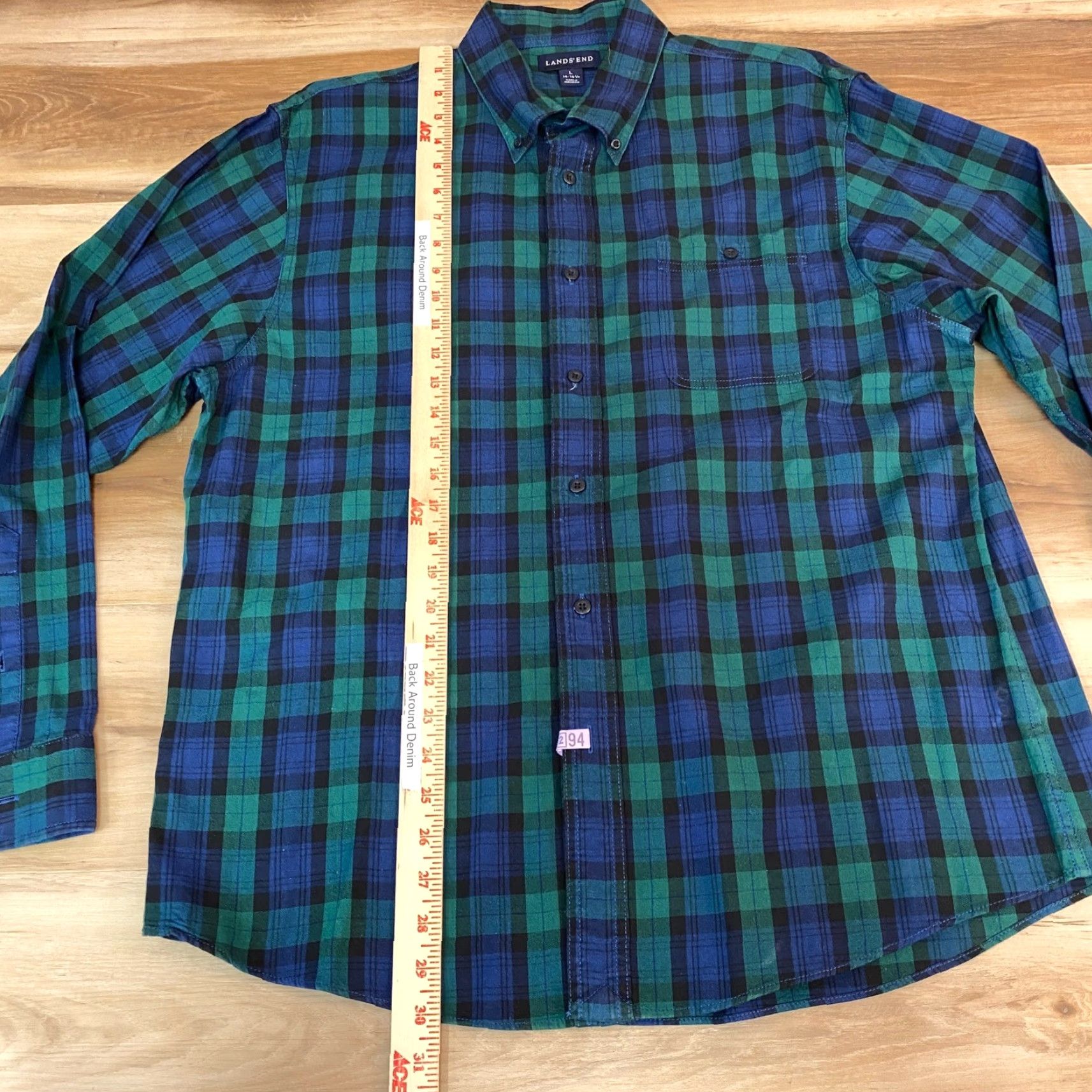 Lands' End Lands' End Oxford Shirt Mens Large Button-Down Plaid Tartan Blackwatch Cotton Flannel Long Sleeve Chest Pocket Casual Button-Up Classic Collar-Down Size US L / EU 52-54 / 3 - 4 Thumbnail