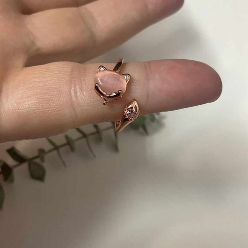 The Unbranded Brand NWOB Open Ring Pink Opal Simulated Kitty Cat Adjustable Ring Size ONE SIZE - 6 Thumbnail