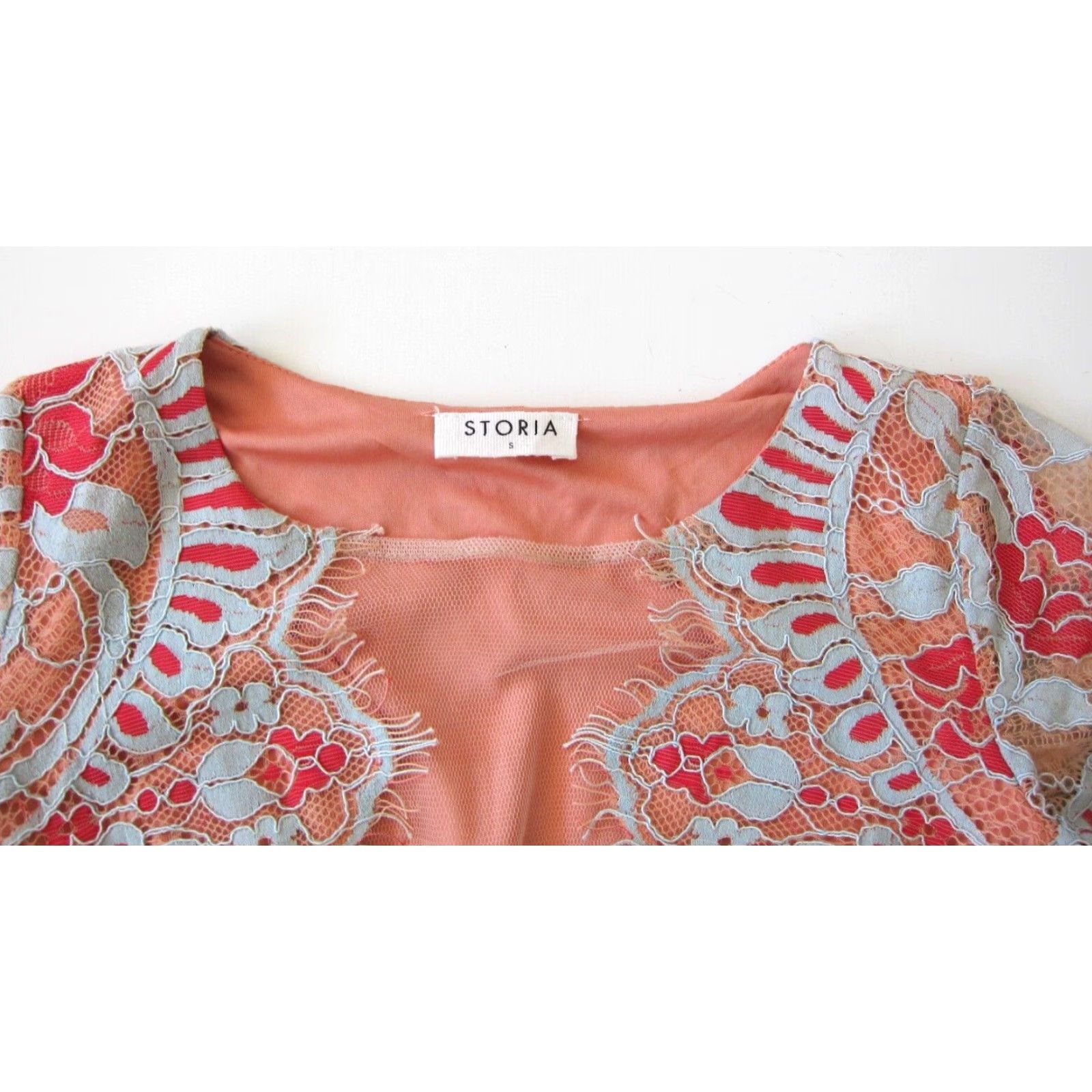 Pinko Storia Dress Cap Sleeve Pink Blue Lace Floral Embroidered Sheath Small Empire Size S / US 4 / IT 40 - 5 Thumbnail
