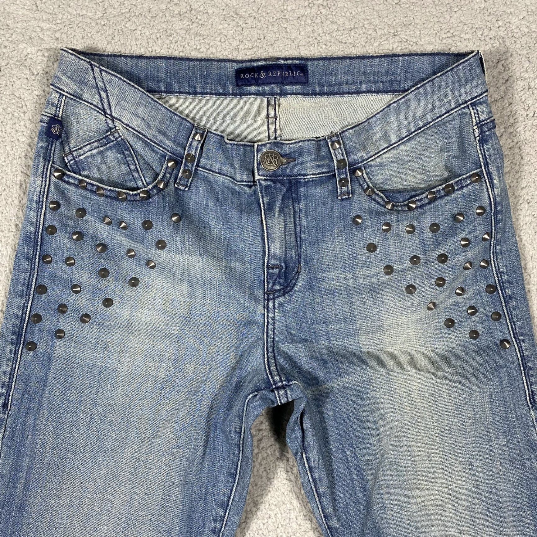 Vintage Rock & Republic Jeans Kasandra 12M Studded Pockets Stretch Bootcut 5-Pocket Denim Blue Ladies Size 34" / US 12 / IT 48 - 2 Thumbnail
