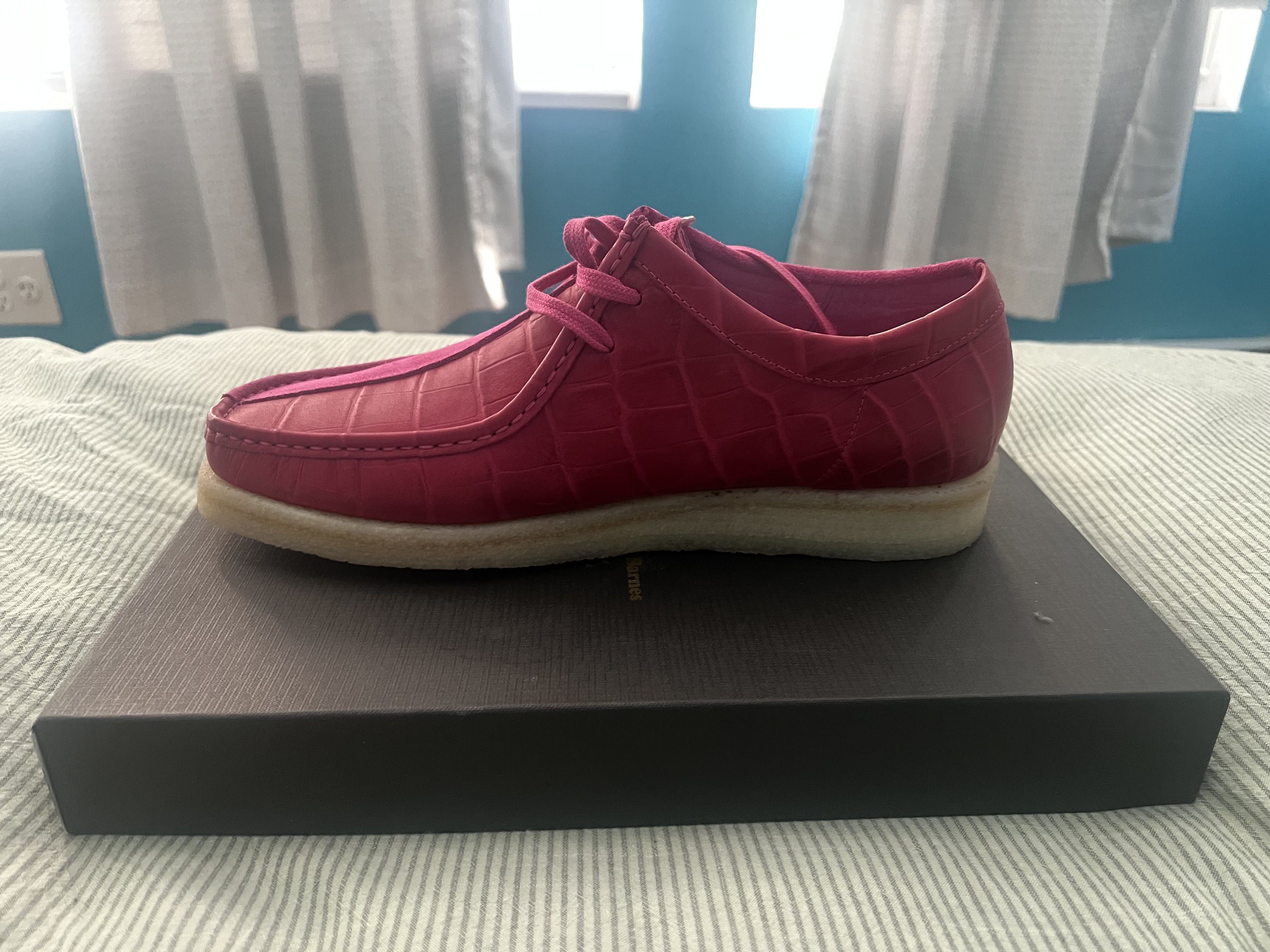 image of Clarks x Padmore Barnes Padmore & Barnes X Up There Pink Suede Wallabees Shoes in Fuchsia (Size 9)