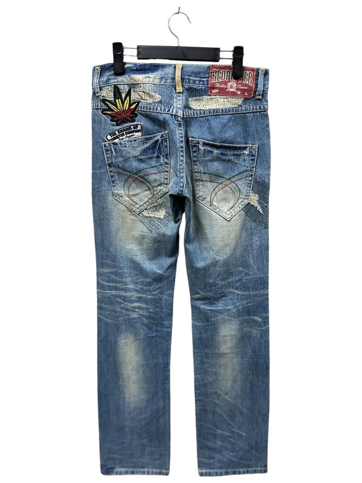 Japanese Brand Vintage Red Pepper Grunge Patchwork Distressed Trashed Jeans Size US 31 - 5 Thumbnail