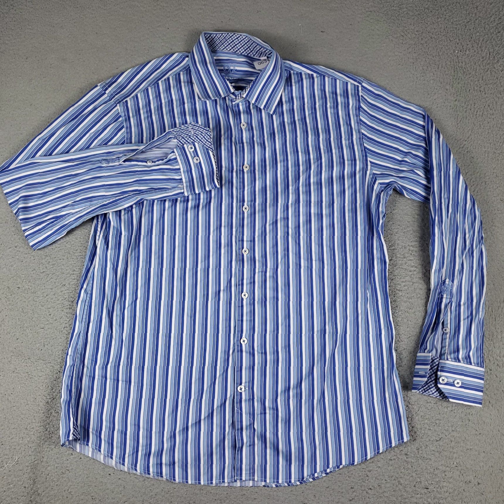 BUGATCHI Bugatchi Uomo Dress Shirt Mens Size 18 Blue Striped Long Sleeve Button Up Classic Casual Modern Size 48R - 2 Thumbnail