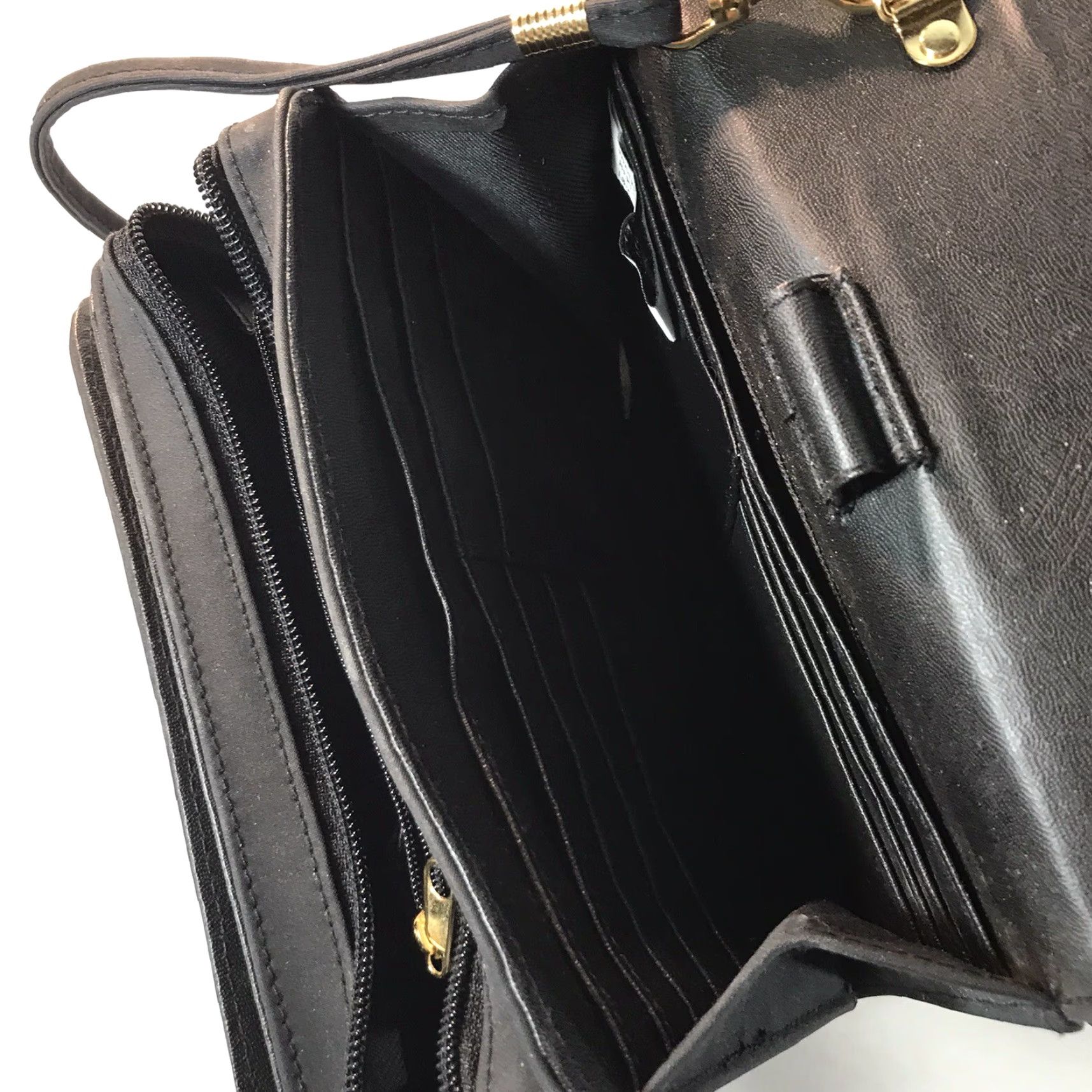 Vintage VINTAGE Crossbody Bag Women Small Black Faux Leather Microfiber Organizer Pockets 6in Travel Casual Size ONE SIZE - 4 Thumbnail
