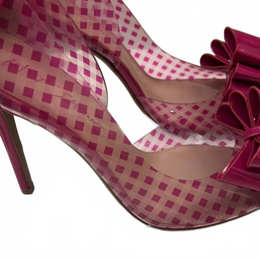 Designer Stylish Betsy Johnson Pink Gingham Heels with Bow Size US 8.5 / IT 38.5 - 3 Thumbnail