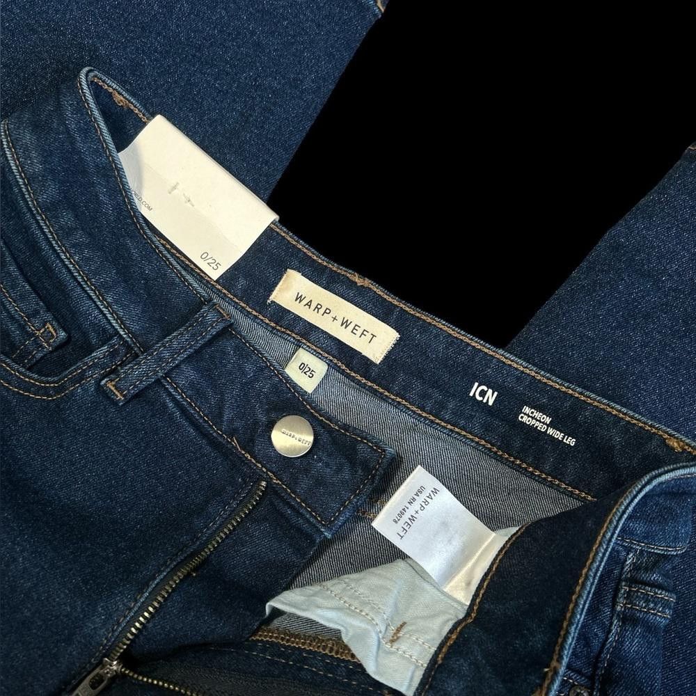 Designer Warp + Weft ICN Cropped Wide Leg Jeans Size 0/25 Size 25" / US 0 / IT 36 - 4 Thumbnail