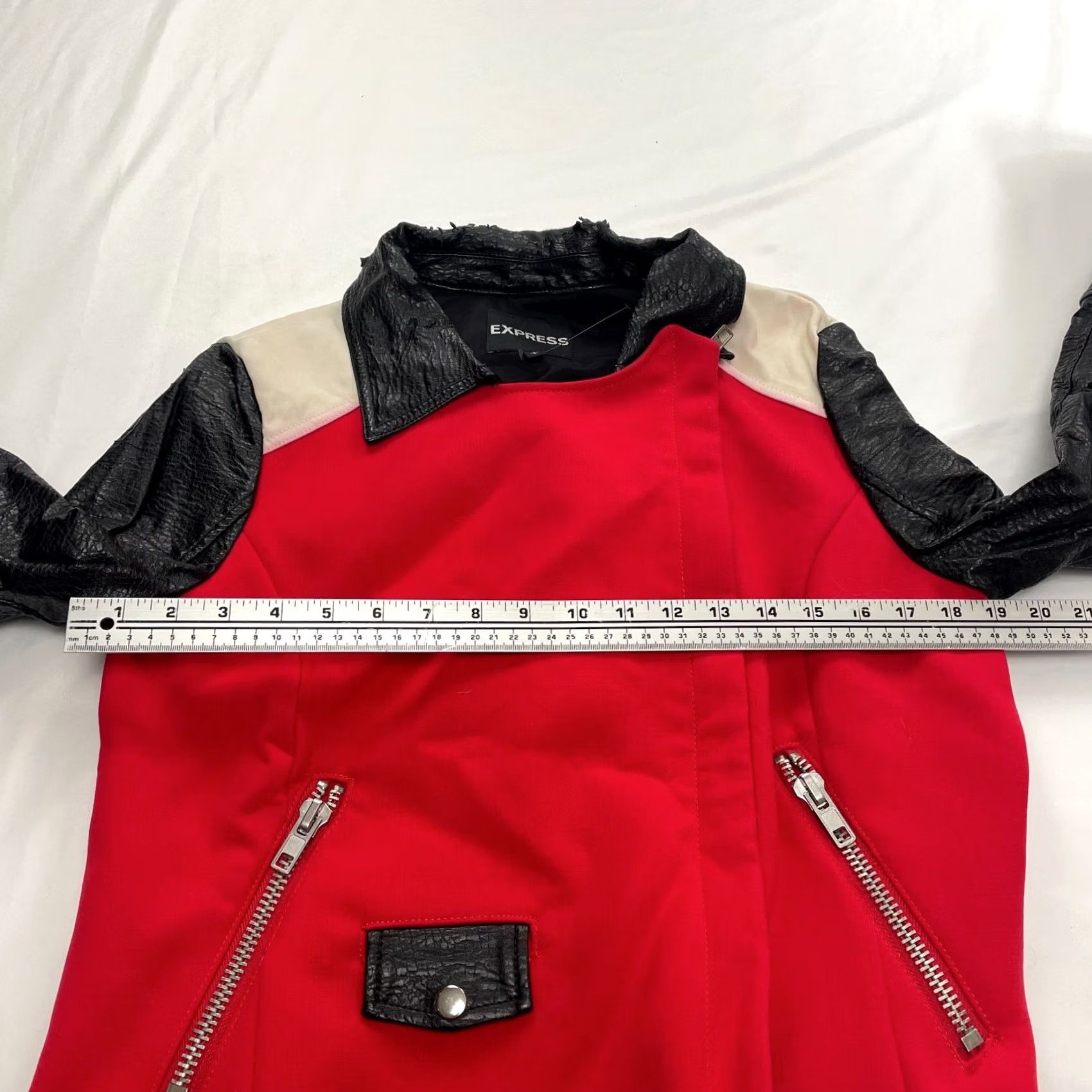Express Express Jacket Womens Large Red Black Faux Leather Sleeves Zip Pockets Ladies Size L / US 10 / IT 46 - 4 Thumbnail