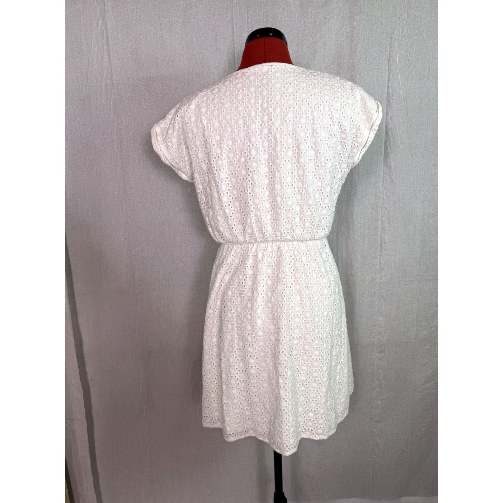 Vintage Copper Key White Cotton Eyelet Fit & Flare Dress Cap Sleeve V-Neck Size S Size S / US 4 / IT 40 - 4 Thumbnail