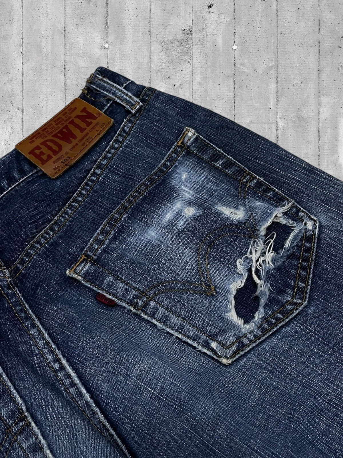 Designer × Edwin × Vintage Vintage 1990s Japan Desiner Edwin Distressed Blue Denim Size US 31 - 15 Thumbnail