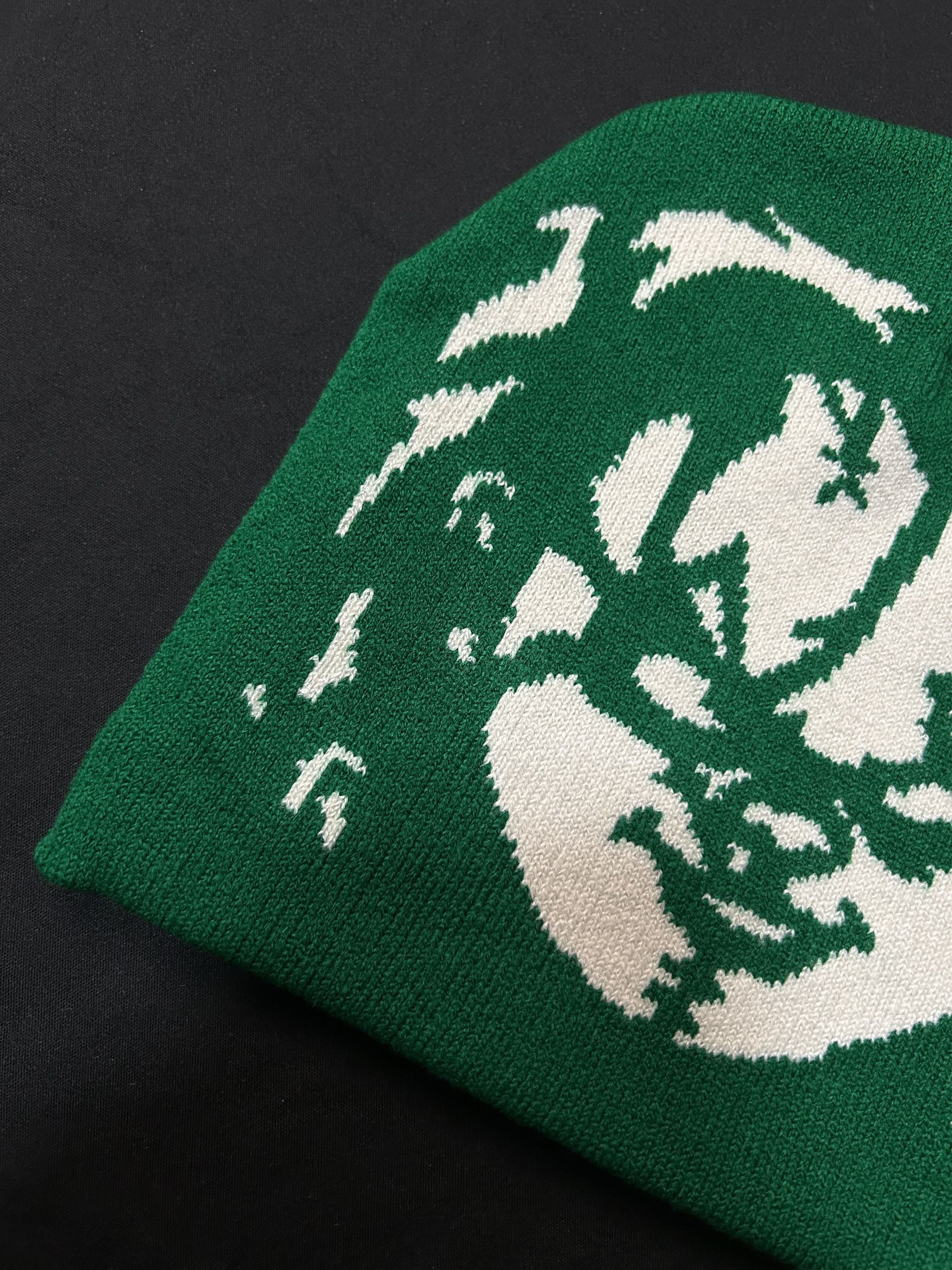 Japanese Brand Rare Chunky Graphic No Cuff Knit Green Beanie Hats OS Size ONE SIZE - 2 Thumbnail