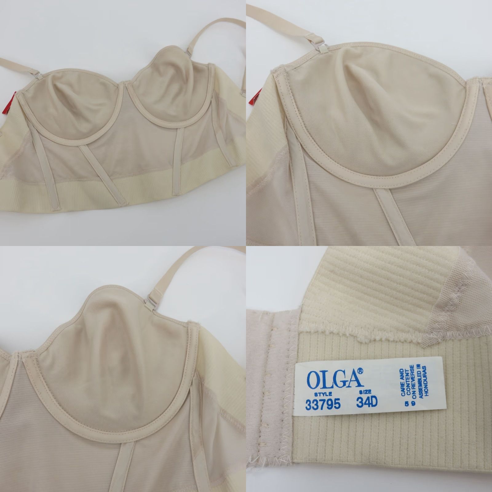Vintage VTG Olga Longline Bra Solid Beige 34D 34 Underwire Lightly Lined NEW Women Size ONE SIZE - 8 Thumbnail