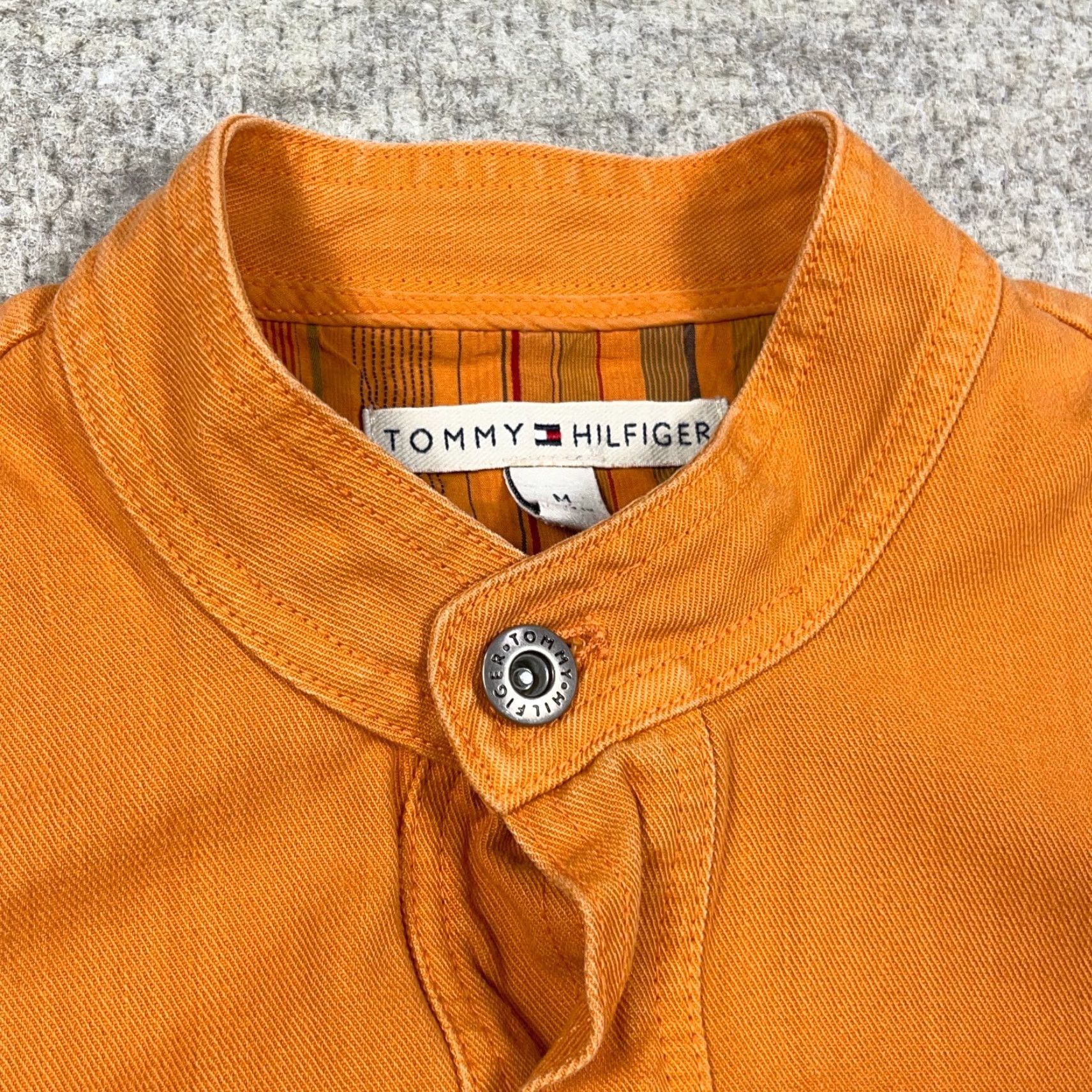 Tommy Hilfiger VINTAGE Tommy Hilfiger Denim Jacket Women M Orange Denim 80s 90s Biker Classic Modern Logo Pockets Mid Modern Womens Size M / US 6-8 / IT 42-44 - 6 Thumbnail