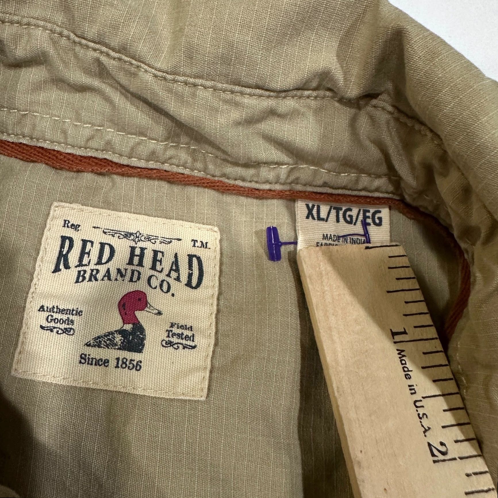 Vintage Red Head Brand Co. Shirt XL Mens Tan Button Up Long Sleeve 100% Cotton Pockets Size US XL / EU 56 / 4 - 2 Thumbnail
