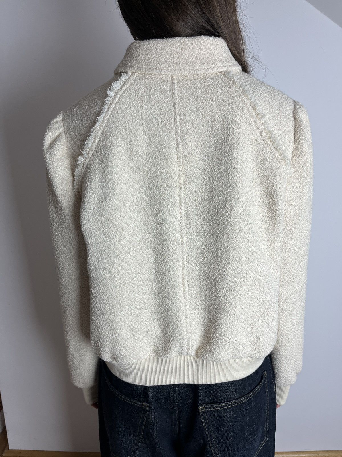 ME+EM ME+EM Tweed Bomber Jacket Cream Stretch Cotton Size XL / US 12-14 / IT 48-50 - 6 Thumbnail