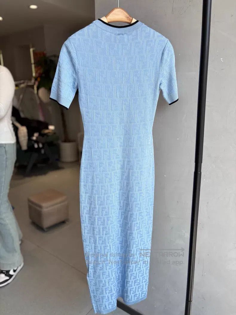 Fendi Fendi Blue all-over F old flower short-sleeved slim fit dr Size XS / US 0-2 / IT 36-38 - 2 Thumbnail