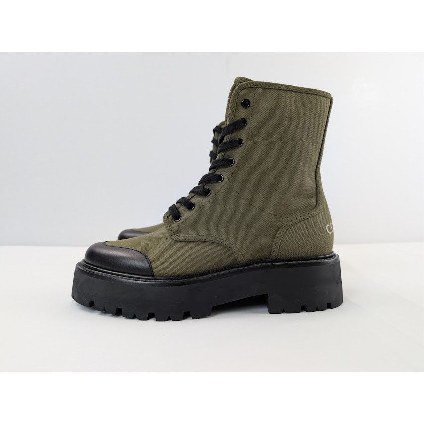 Celine o1rshd1 Canvas Bulky Shiny Lace-Up Boots Olive Green / Black Size US 9 / EU 42 - 11 Thumbnail