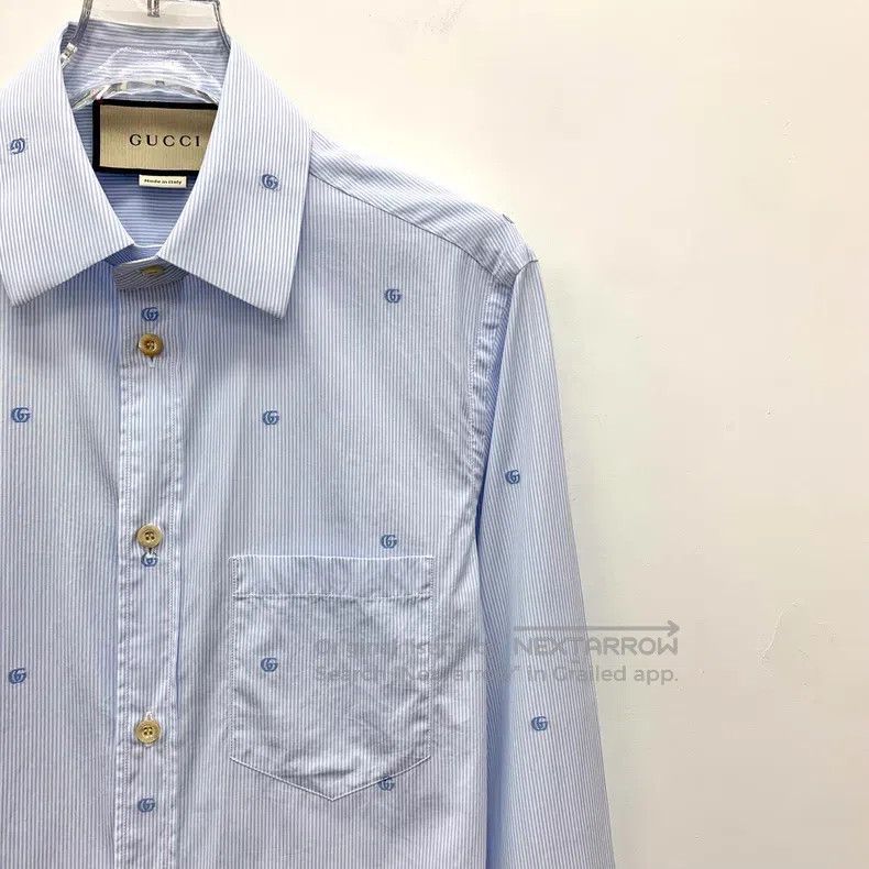 Gucci Gucci Size 37 Light blue striped double G embroidered cott Size US XXS / EU 40 - 3 Thumbnail