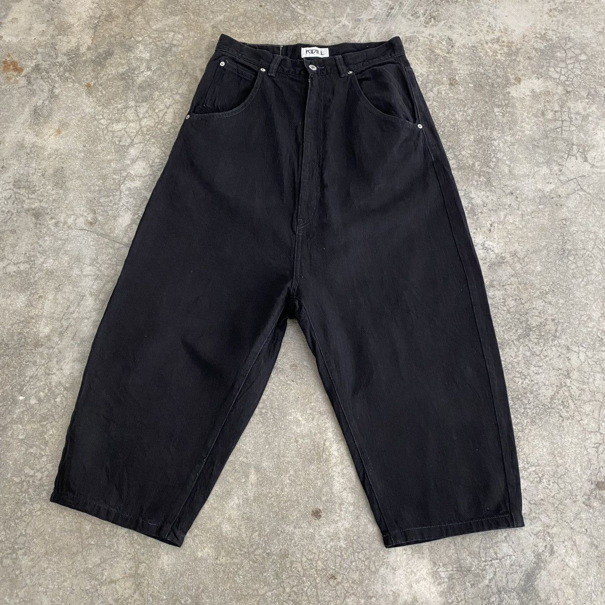 KIDILL KIDILL KL132 Black Drop Crotch Wide Cropped Denim Jeans Size US 30 / EU 46 - 3 Thumbnail