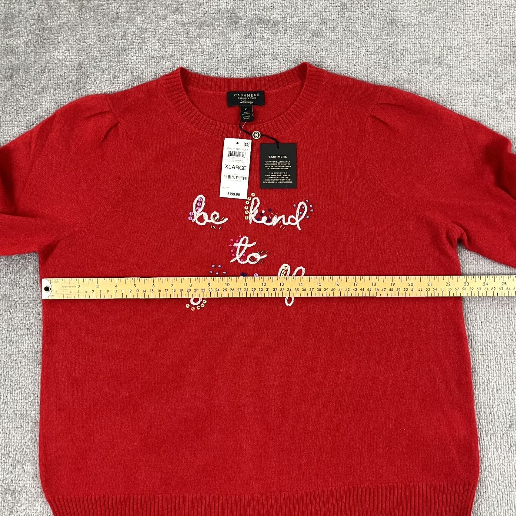 Charter Club CHARTER CLUB Sweater Womens XL Red 100% Cashmere Be Kind Jolly Holiday Luxury Size XL / US 12-14 / IT 48-50 - 6 Thumbnail