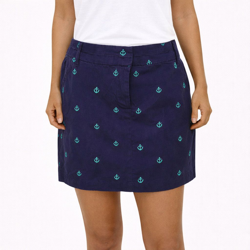 Vacation British Khaki Embroidered Anchor Skirt Nautical Summer Size 30" / US 8 / IT 44 - 1 Thumbnail
