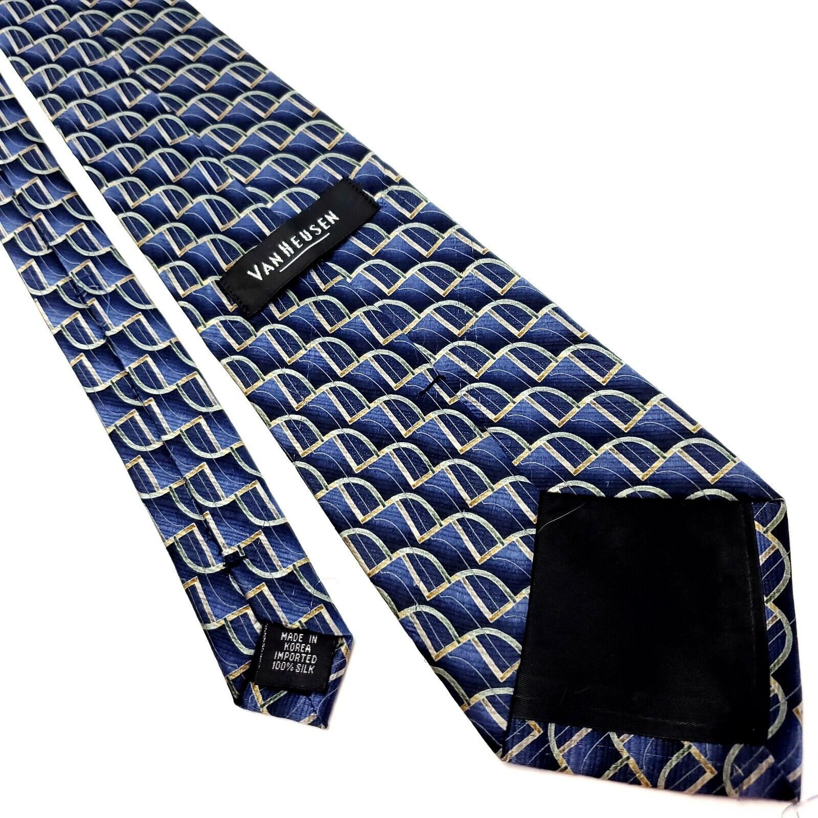 Van Heusen Van Heusen Blue Silk Tie Woven Geometric Short Wide Size ONE SIZE - 3 Thumbnail