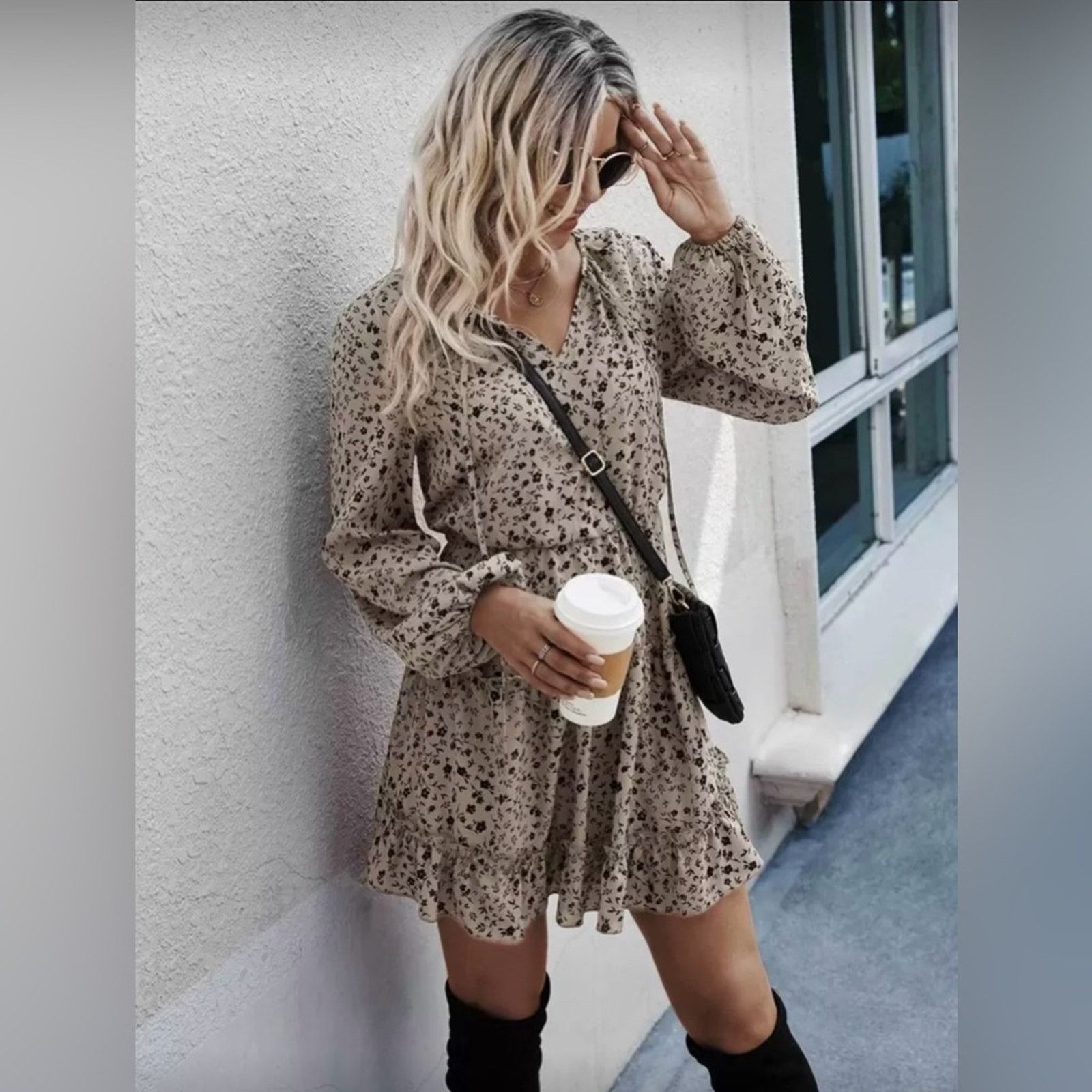 Other New Floral Beige Long Sleeve Dress size S Size S / US 4 / IT 40 - 3 Thumbnail